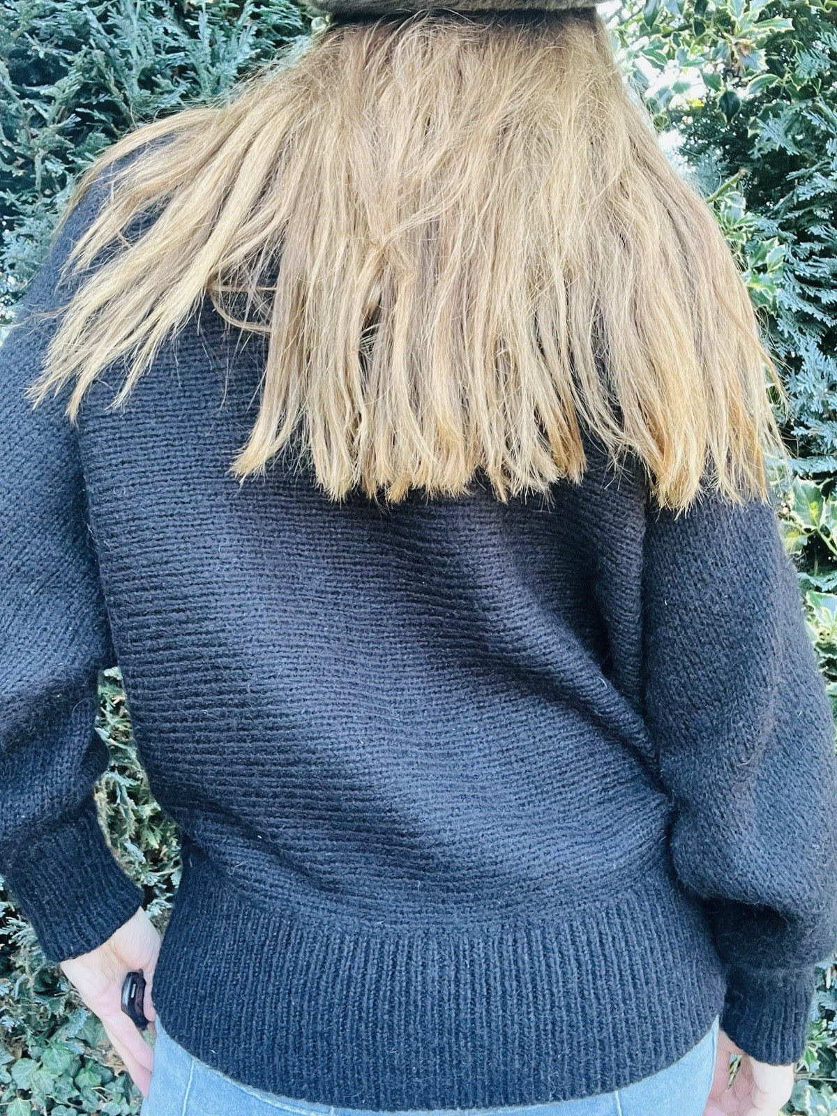 Vintage 1980s Knit Cardigan, Batwing Sleeve Warm Wool Blend Knitted Jumper 14-16