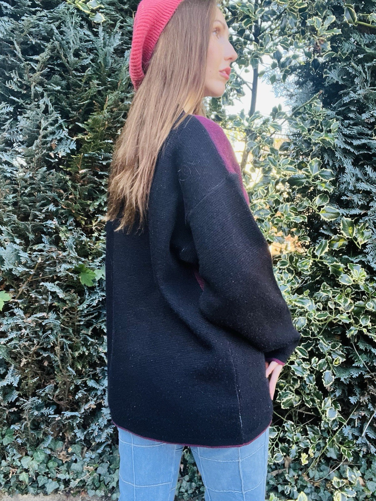 Vintage 1980s Knitted Jumper, Retro Geometric Oversized Wool Blend Knit 14-16