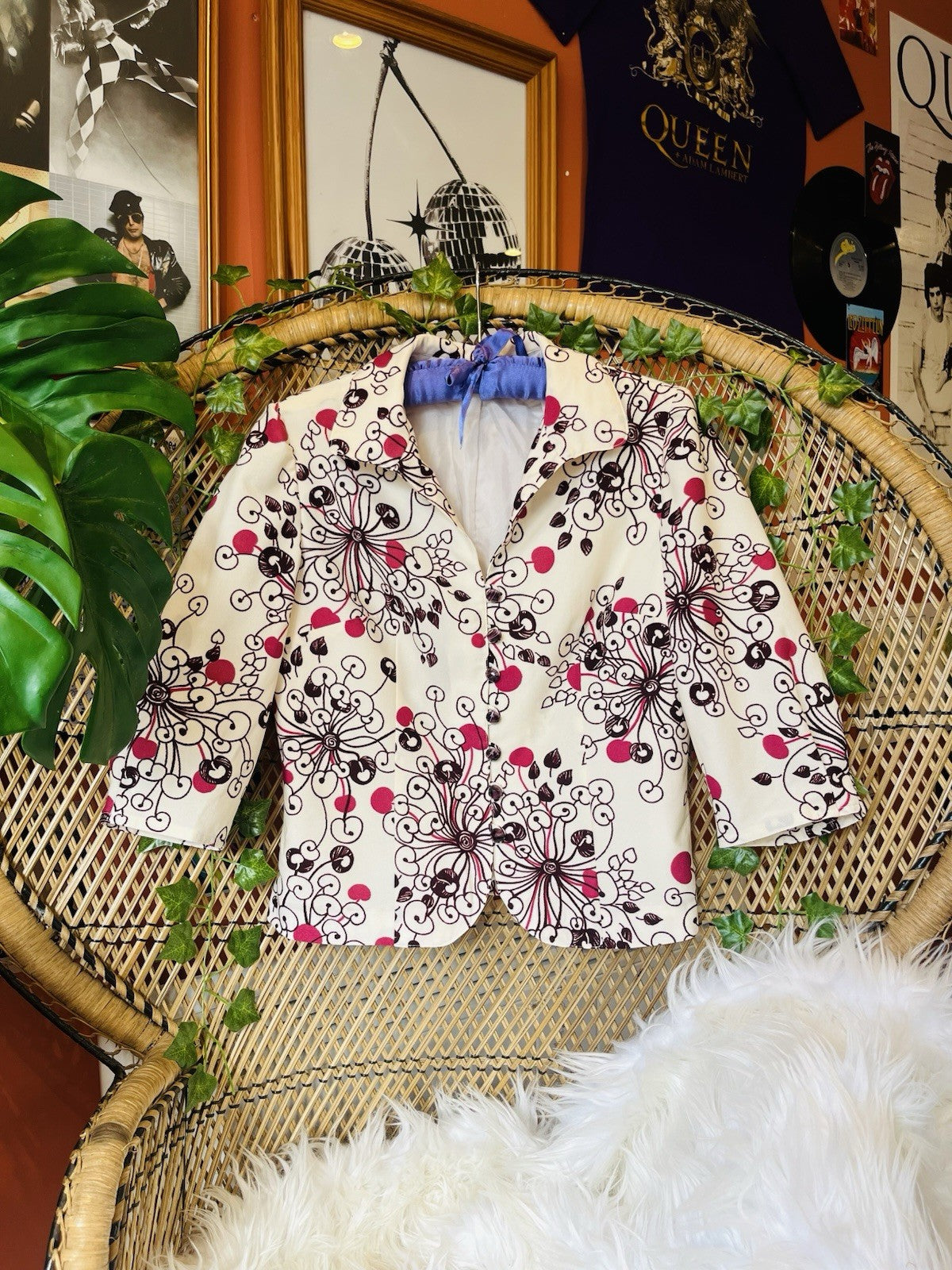 Vintage 1960s Blazer Retro Psychedelic 60s Cropped Sleeve Jacket Size 12