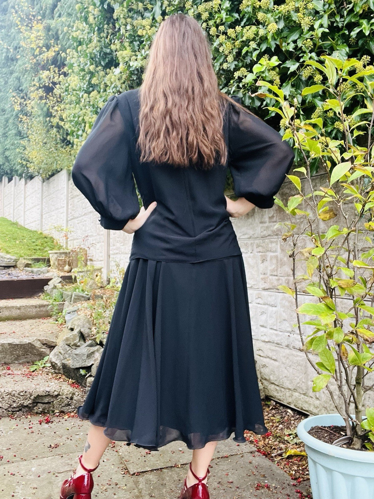 Vintage 80s Party Dress Black Size 12 14 Retro 1980s Fancy Dress