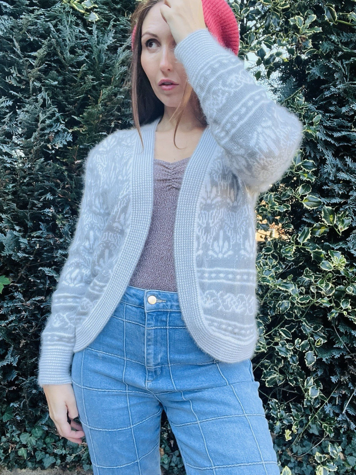 Vintage 1980s Knitted Cardigan By Tigi Wear Wool Knit Fluffy Retro Jumper 12