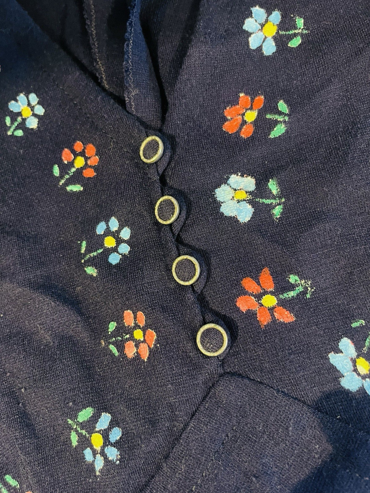 Vintage 1960s Day Dress Blue Size 14 Hippie Boho Had Painted Ditsy Floral Design