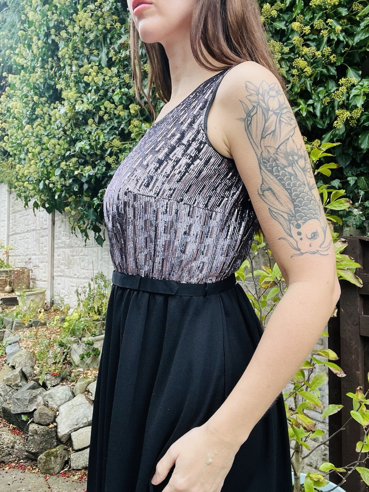 Vintage 1980s Party Dress Black Size 16-18 Shimmery Sparkly Long Cocktail Dress
