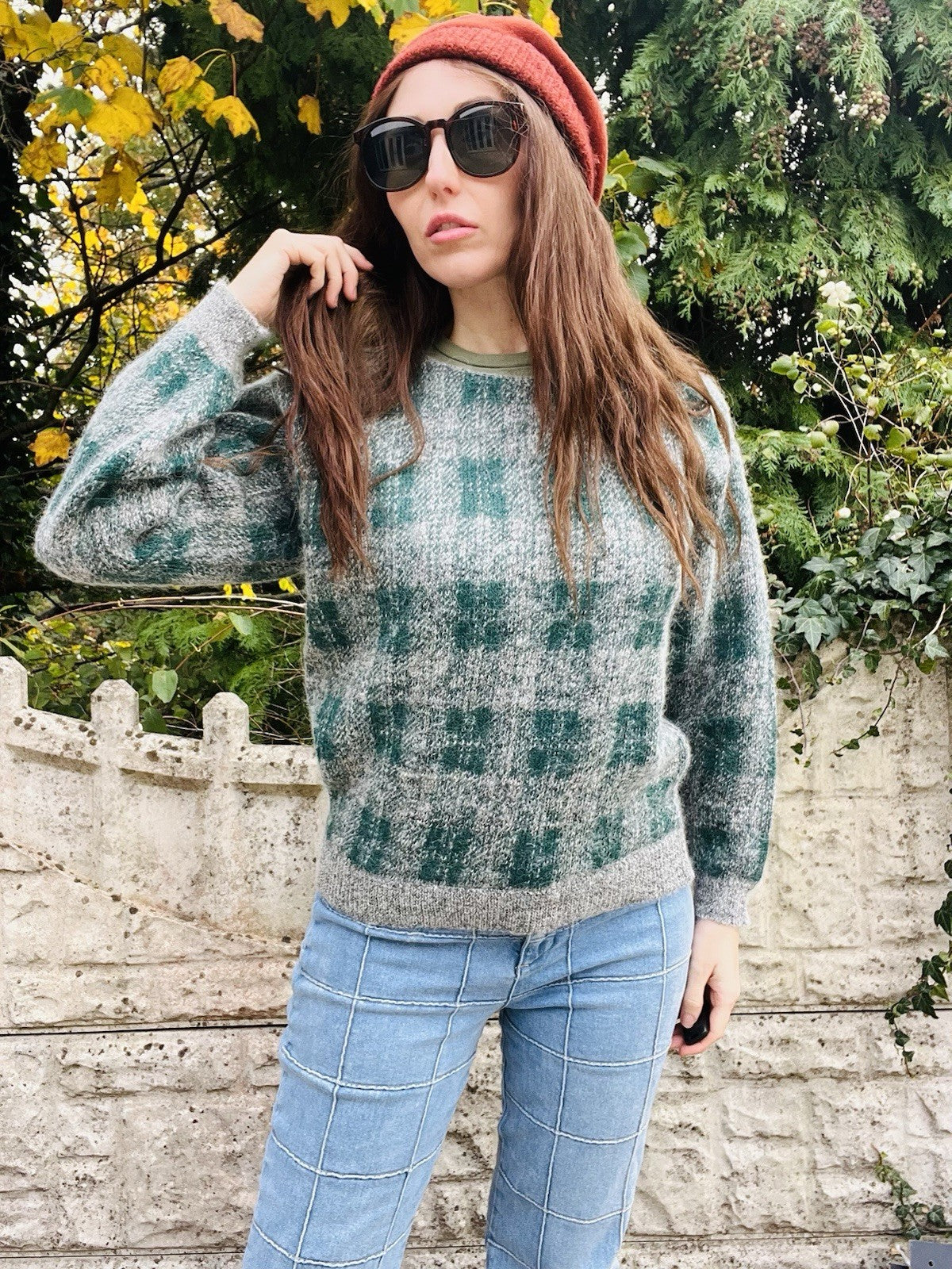Vintage Wool Grandad Jumper Size 10-12 M Grey By Magazin Tartan Plaid Sweater
