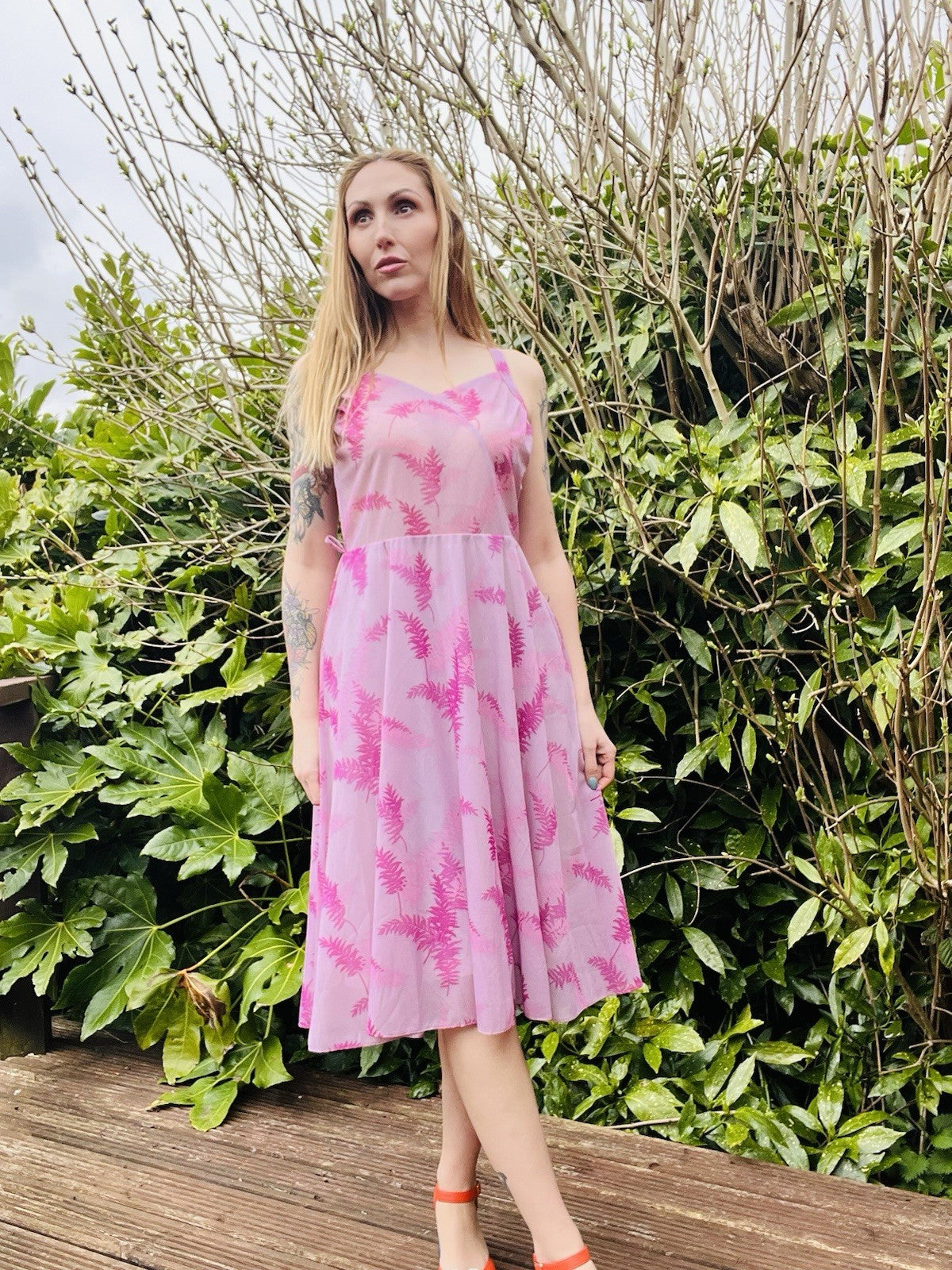 Vintage 1970s Summer Dress Sheer Bustier Sleeveless Pink Midi Dress Size 14