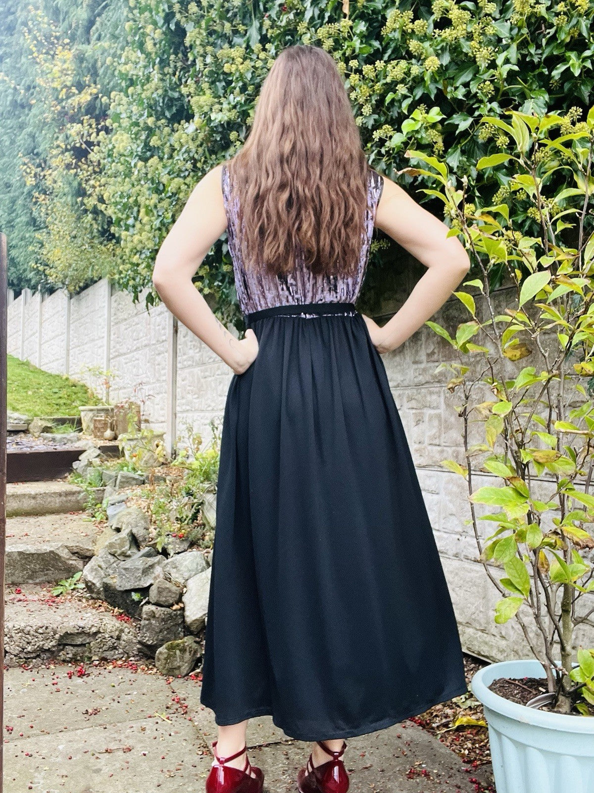 Vintage 1980s Party Dress Black Size 16-18 Shimmery Sparkly Long Cocktail Dress