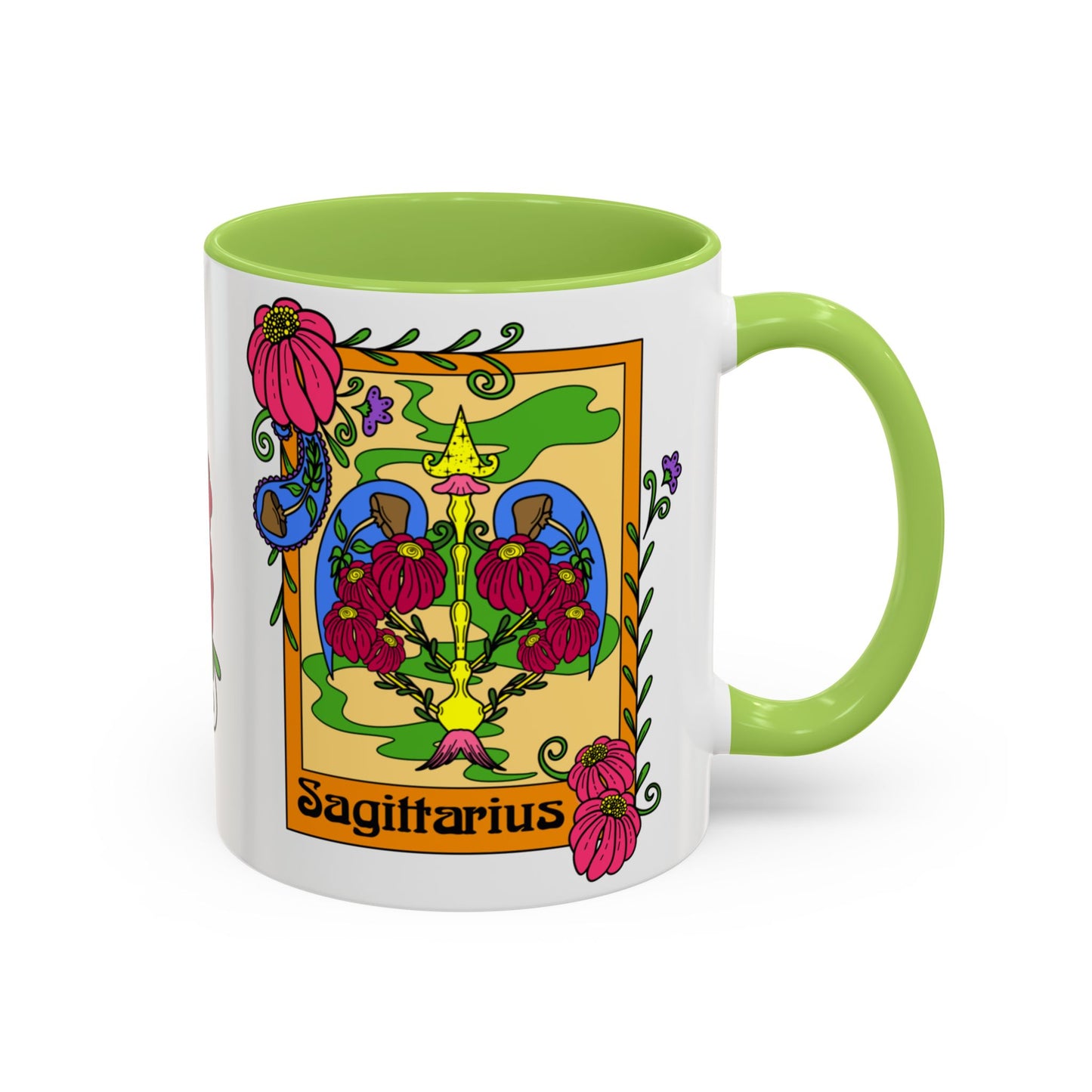 Sagittarius star sign mug, Bow and arrow zodiac astrology coffee cup, Horoscope birthday gift mug, Bold retro colourful Design ceramic mug