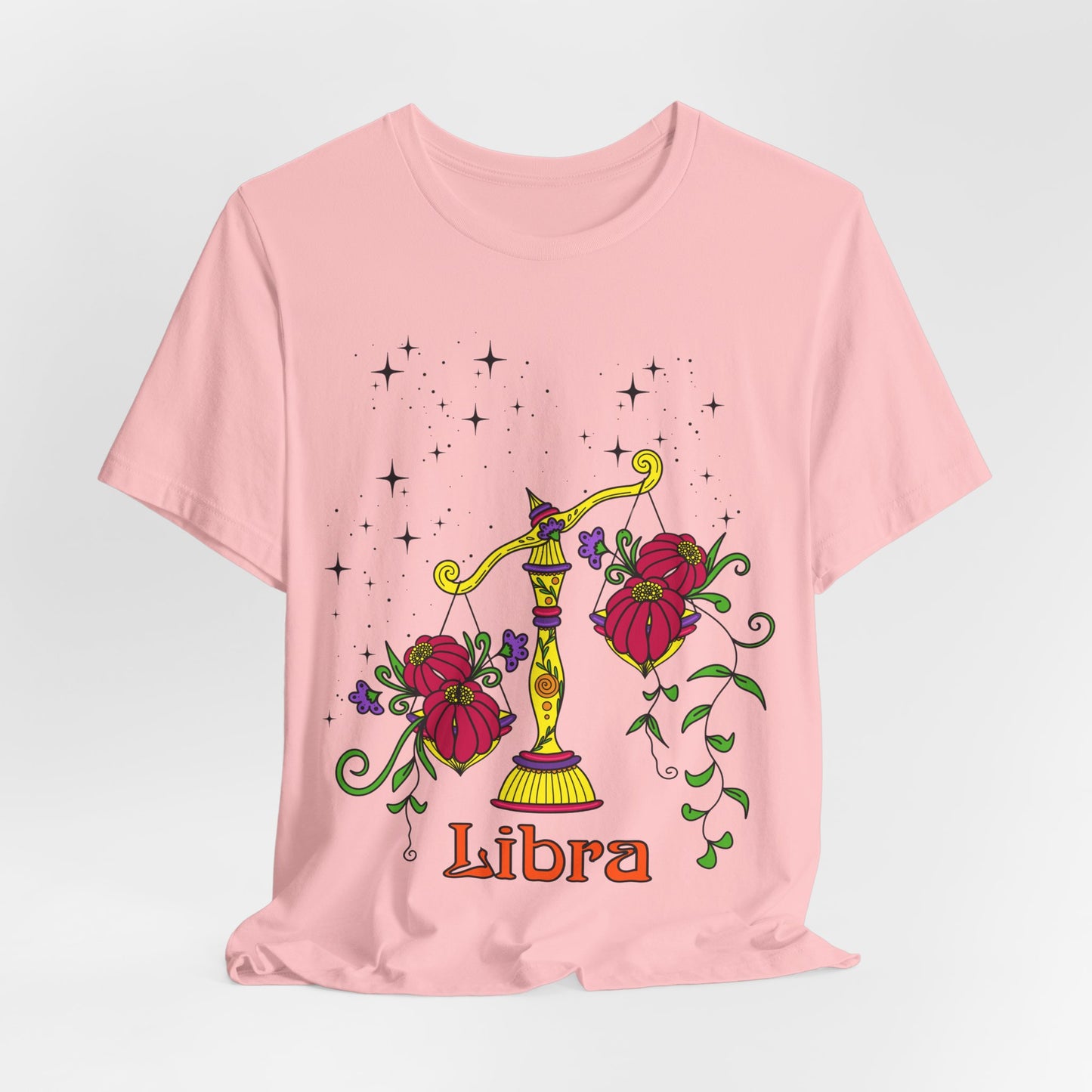 Libra star sign T-Shirt, scales zodiac astrology top, Horoscope birthday gift Tee, Bold retro colourful Design tshirt