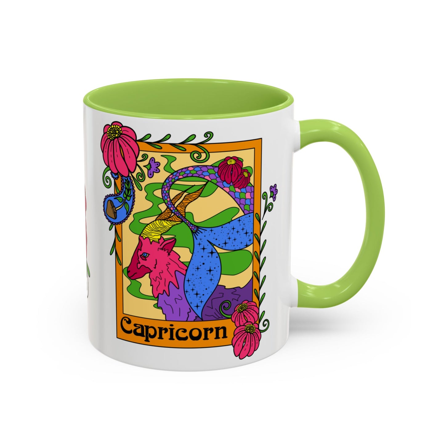 Capricorn star sign mug, Sea goat zodiac astrology coffee cup, Horoscope birthday gift mug, Bold retro colourful Design ceramic mug
