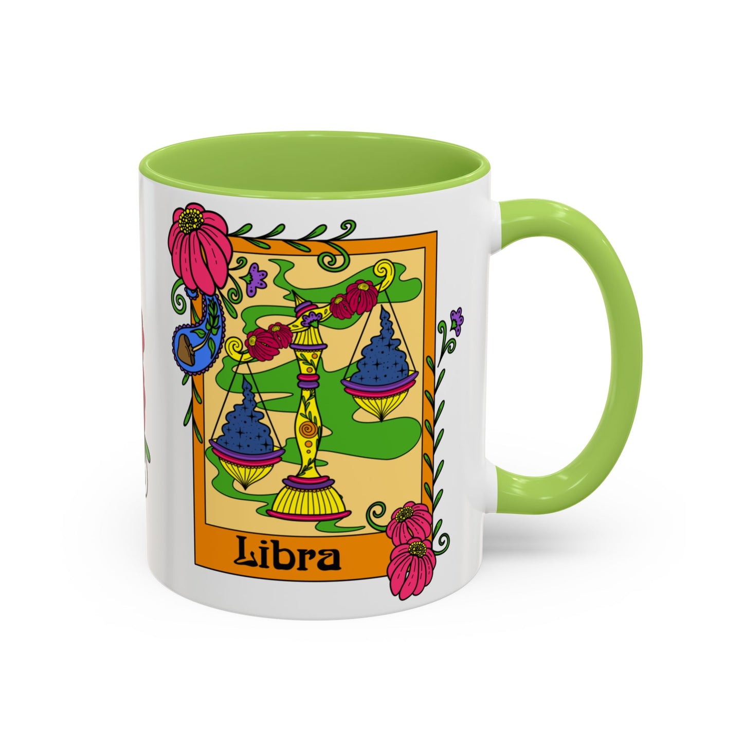 Libra star sign mug, Scales zodiac astrology coffee cup, Horoscope birthday gift mug, Bold retro colourful Design ceramic mug