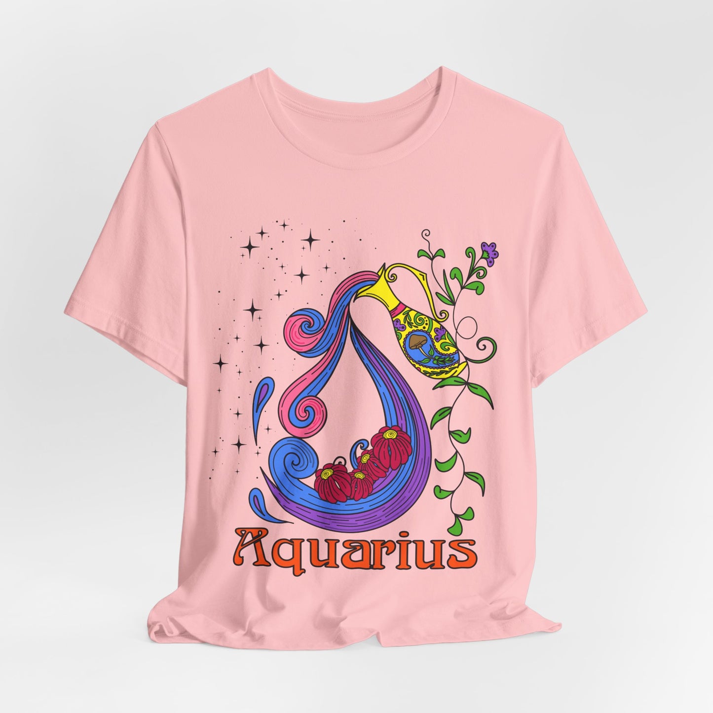 Aquarius star sign T-Shirt, water pale zodiac astrology top, Horoscope birthday gift Tee, Bold retro colourful Design tshirt