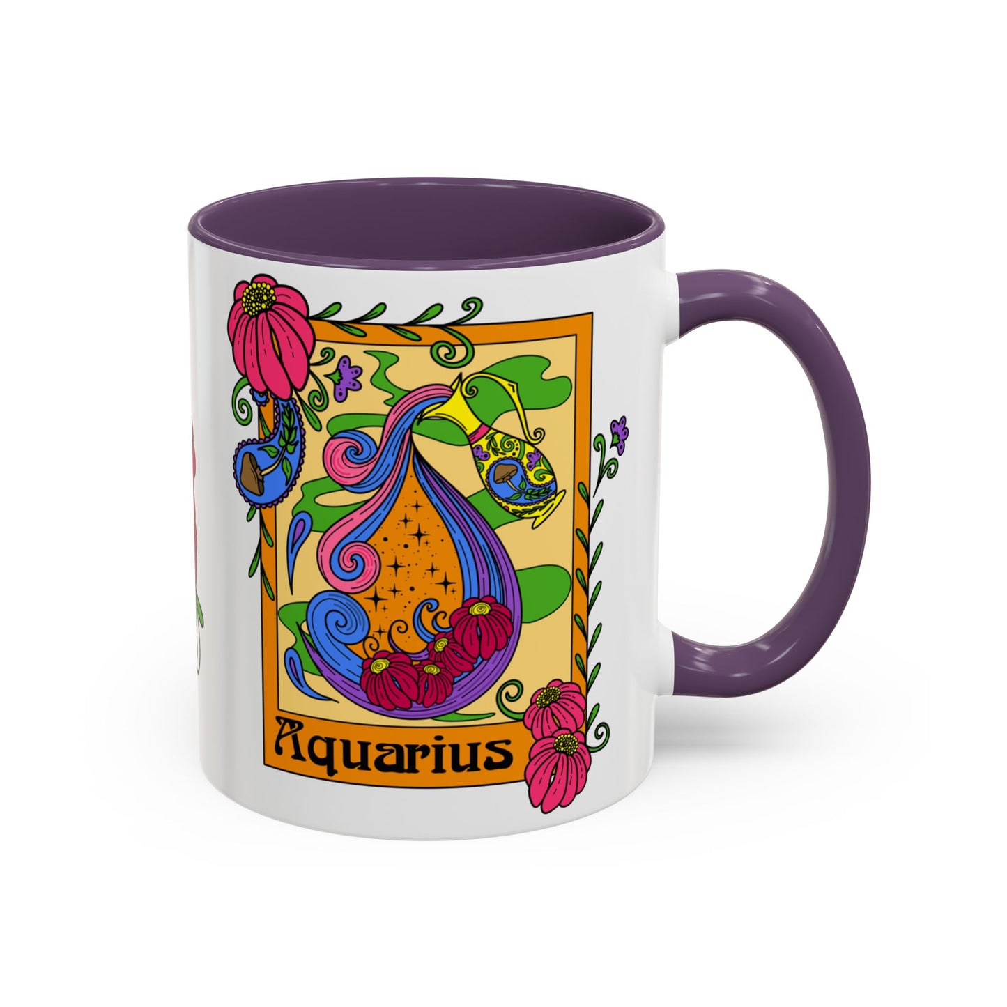 Aquarius star sign mug, water pale zodiac astrology coffee cup, Horoscope birthday gift mug, Bold retro colourful Design ceramic mug