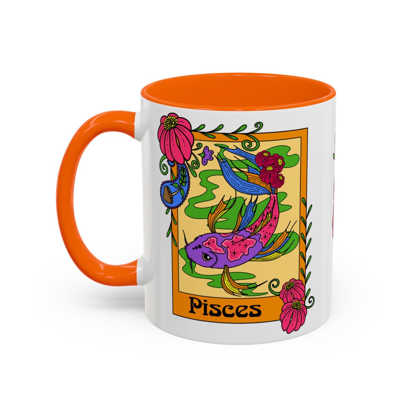 Pisces star sign mug, Fish zodiac astrology coffee cup, Horoscope birthday gift mug, Bold retro colourful Design ceramic mug