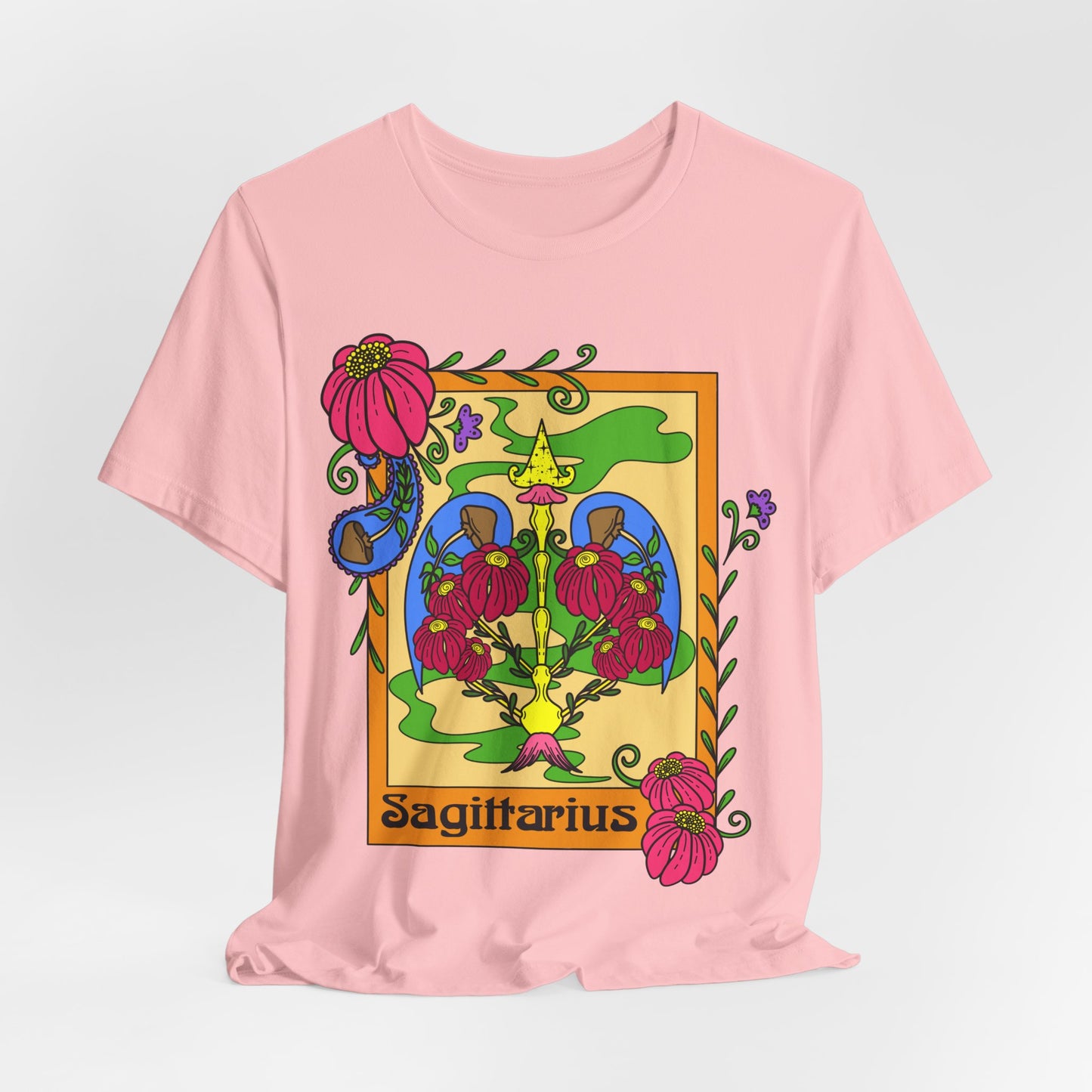 Sagittarius star sign T-Shirt, Bow and arrow zodiac astrology top, Horoscope birthday gift Tee, Bold retro colourful Design tshirt