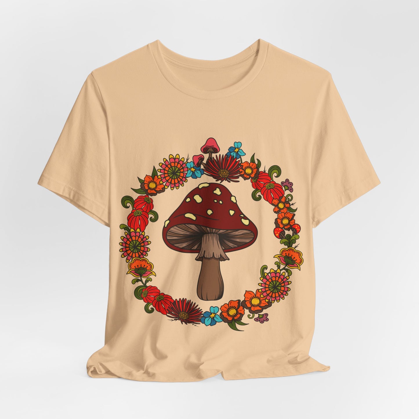 Hippie Floral Mushroom Tshirt, Boho 60s 70s Style top, Retro flower Power Festival Tee