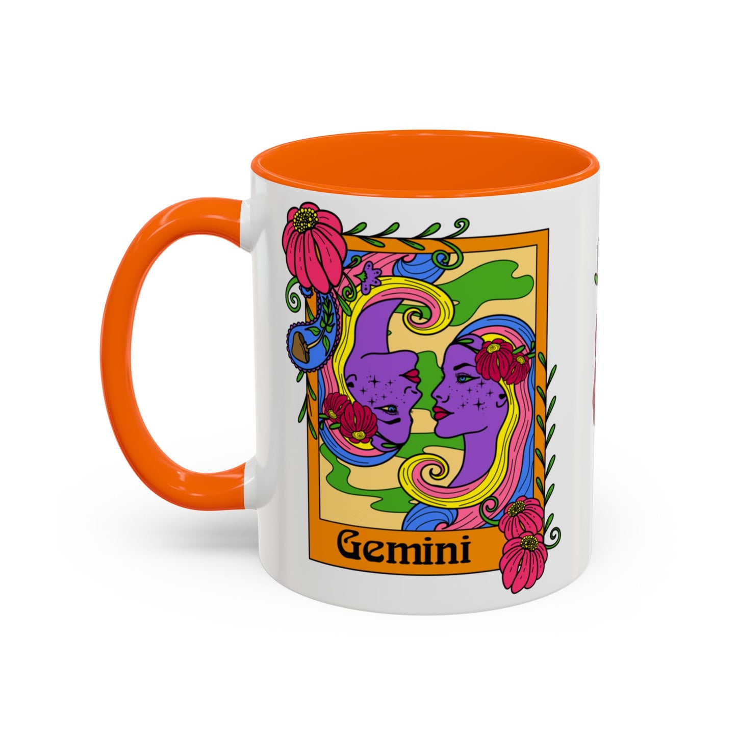 Gemini star sign mug, Twin zodiac astrology coffee cup, Horoscope birthday gift mug, Bold retro colourful Design ceramic mug