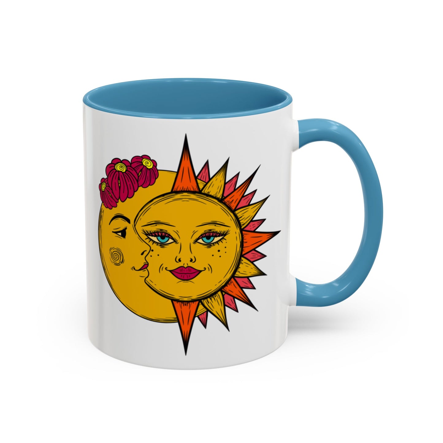 Sun and moon mug, celestial astrology coffee cup, whimsical gift teacup, bohemian ceramic mug