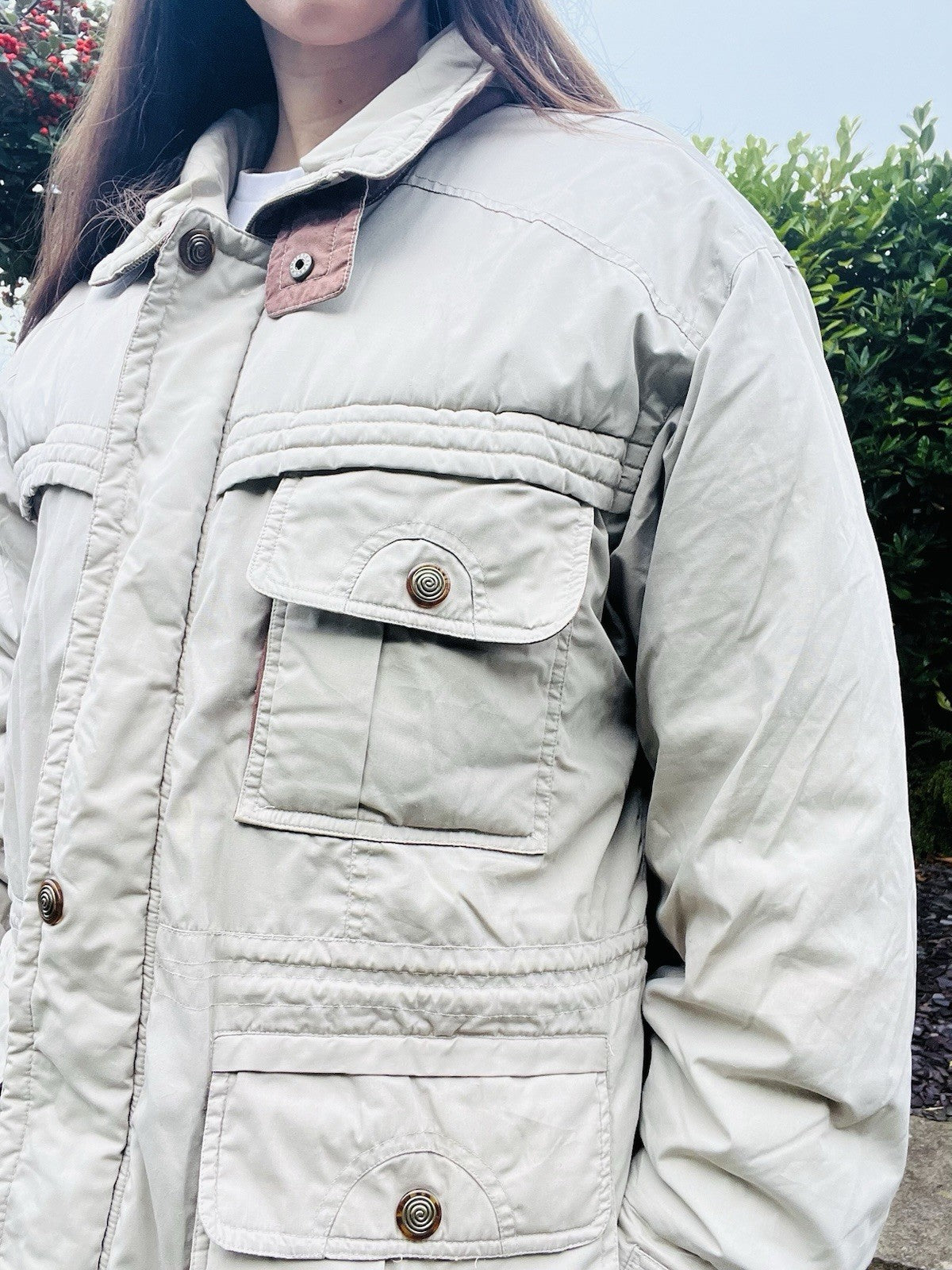 Vintage 90s Winter Coat Oversized Feather Down Jacket By Canda C&A Beige Size 12