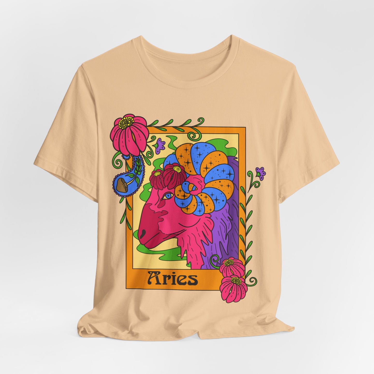 Aries star sign T-Shirt, Ram zodiac astrology top, Horoscope birthday gift Tee, Bold retro colourful Design tshirt