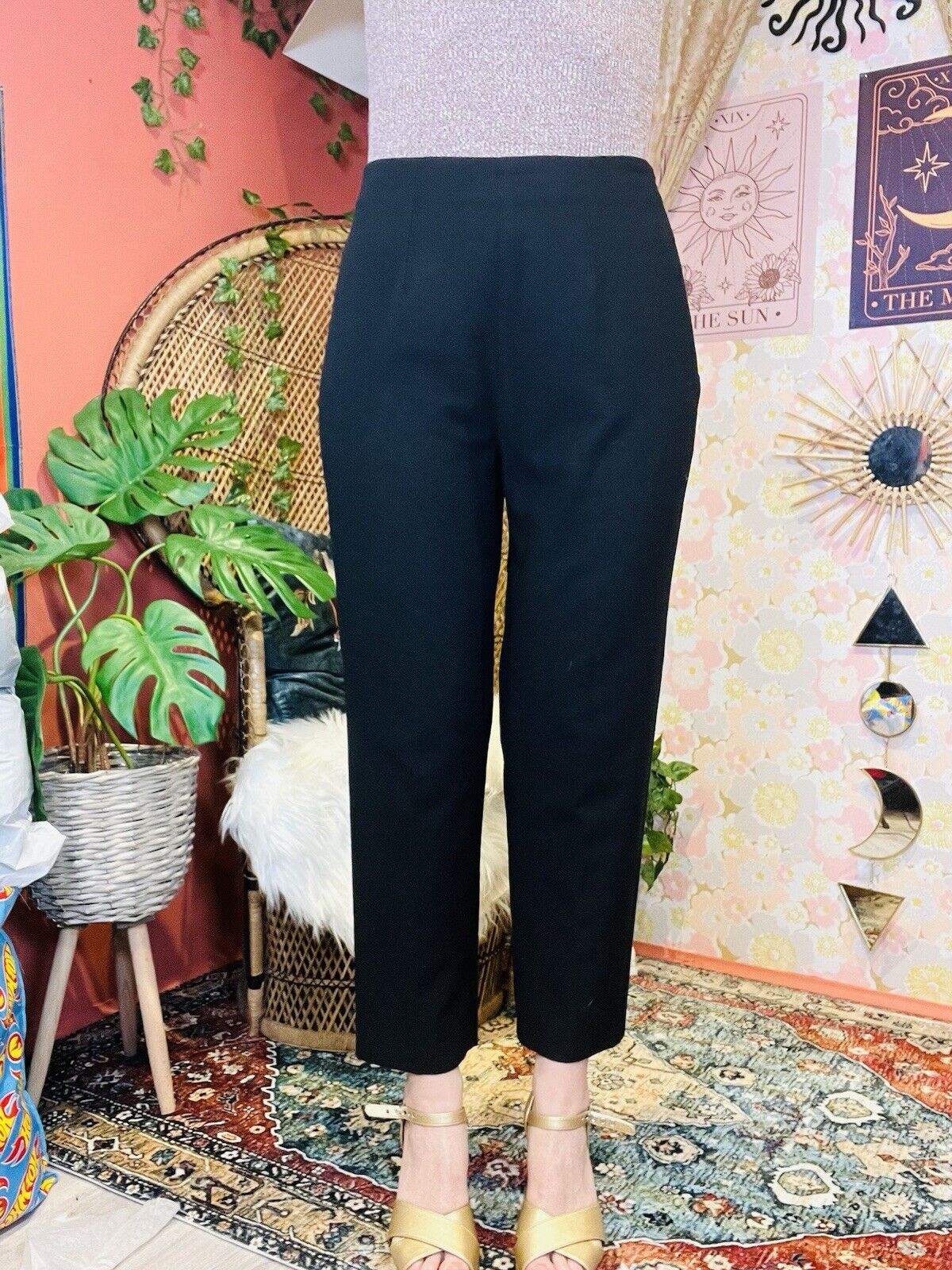 Vintage 80s Work Trousers By Berkertex Tailored Tapered Cropped Leg Black 12