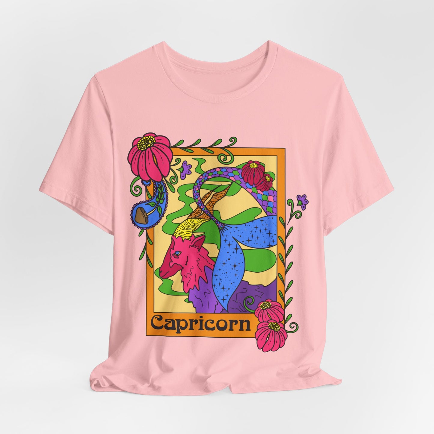 Capricorn star sign T-Shirt, Sea goat zodiac astrology top, Horoscope birthday gift Tee, Bold retro colourful Design tshirt