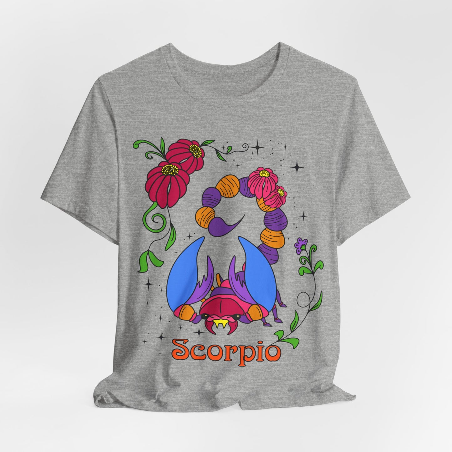 Scorpio star sign T-Shirt, Scorpion zodiac astrology top, Horoscope birthday gift Tee, Bold retro colourful Design tshirt