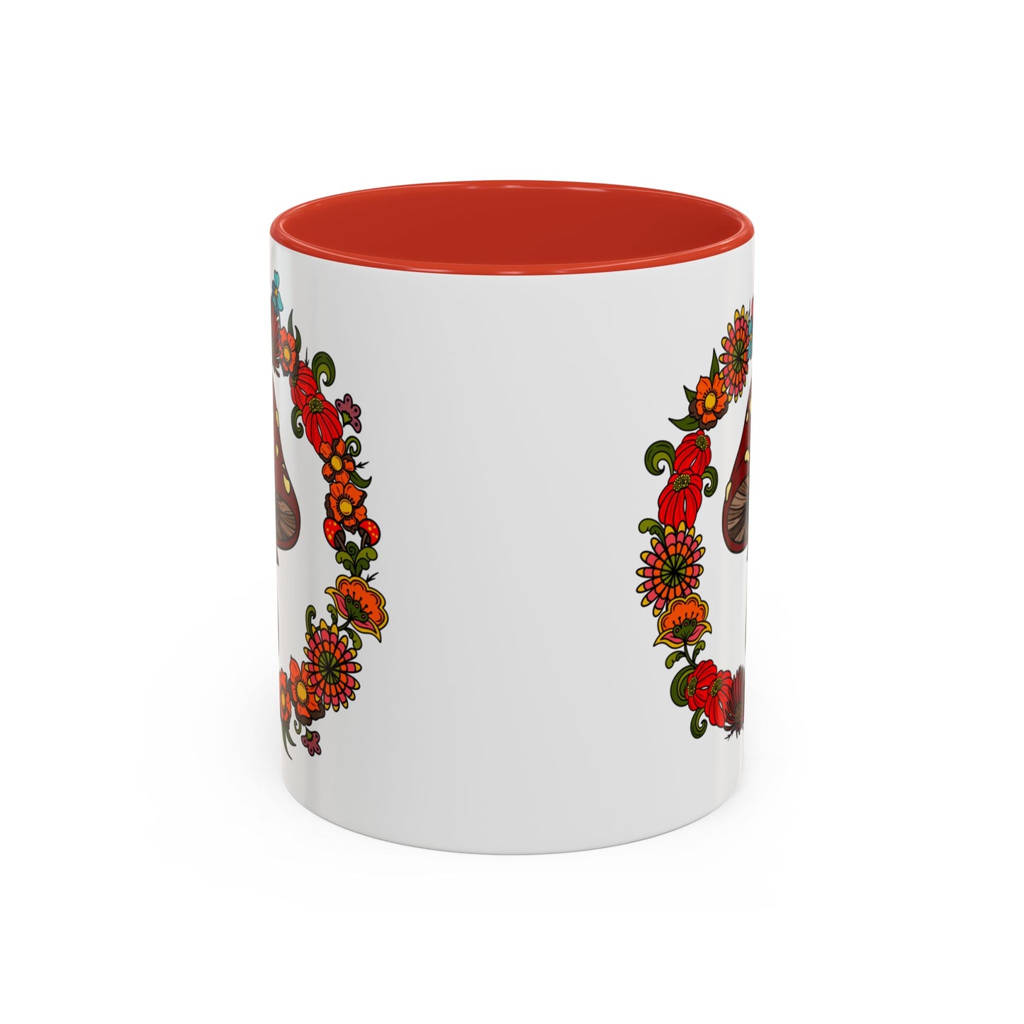 Flower and mushroom mug, Retro Floral 60s 70s tea and coffee cup, Colourful hippie flower power ceramic mug