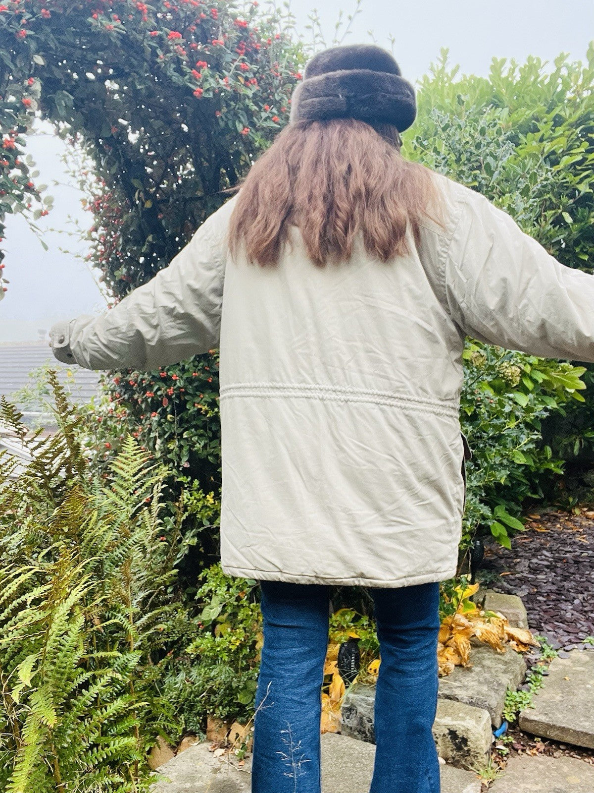 Vintage 90s Winter Coat Oversized Feather Down Jacket By Canda C&A Beige Size 12