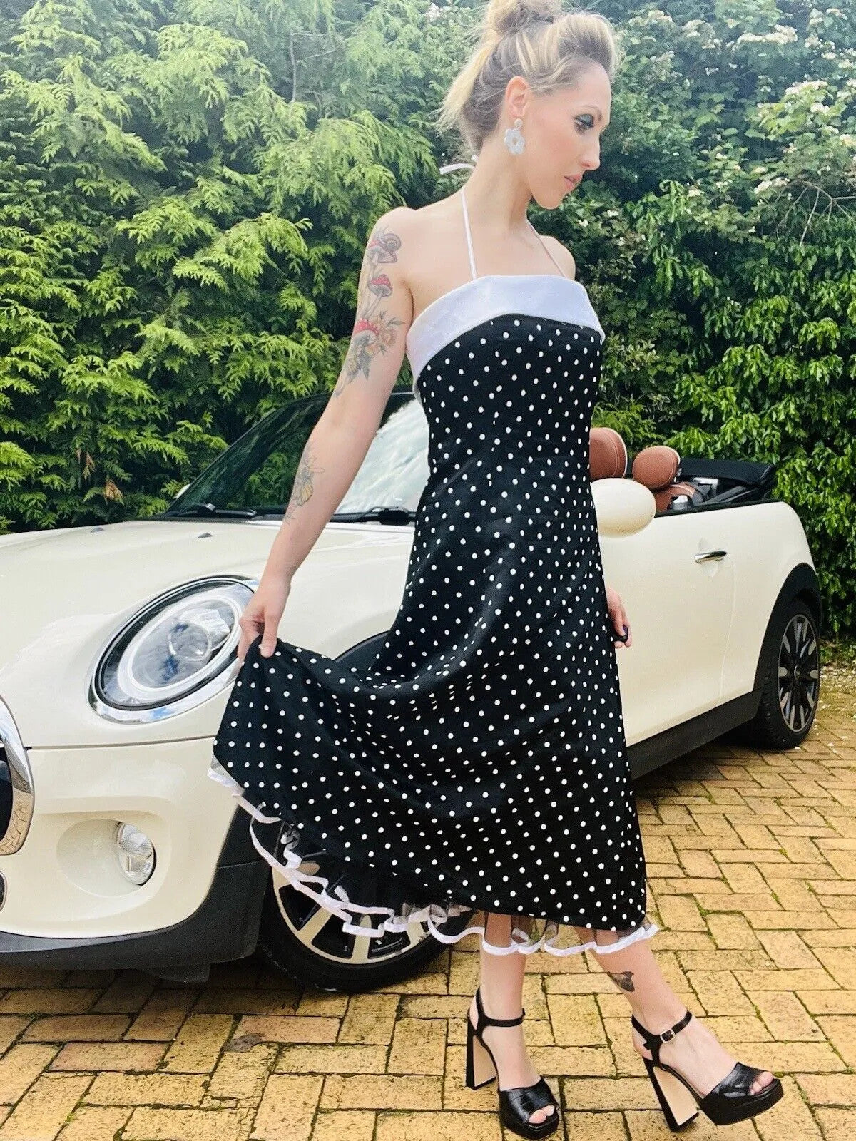 Vintage 80s Cocktail Dress Black Size 10 M By Your Sixth Sense polkadot midi