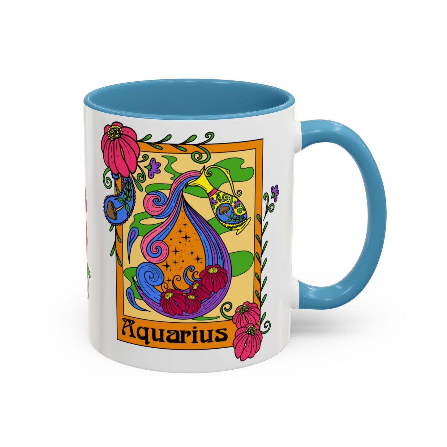 Aquarius star sign mug, water pale zodiac astrology coffee cup, Horoscope birthday gift mug, Bold retro colourful Design ceramic mug