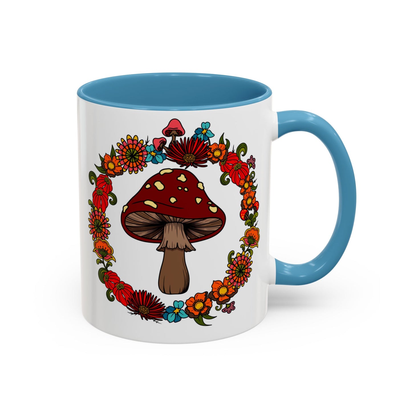 Flower and mushroom mug, Retro Floral 60s 70s tea and coffee cup, Colourful hippie flower power ceramic mug