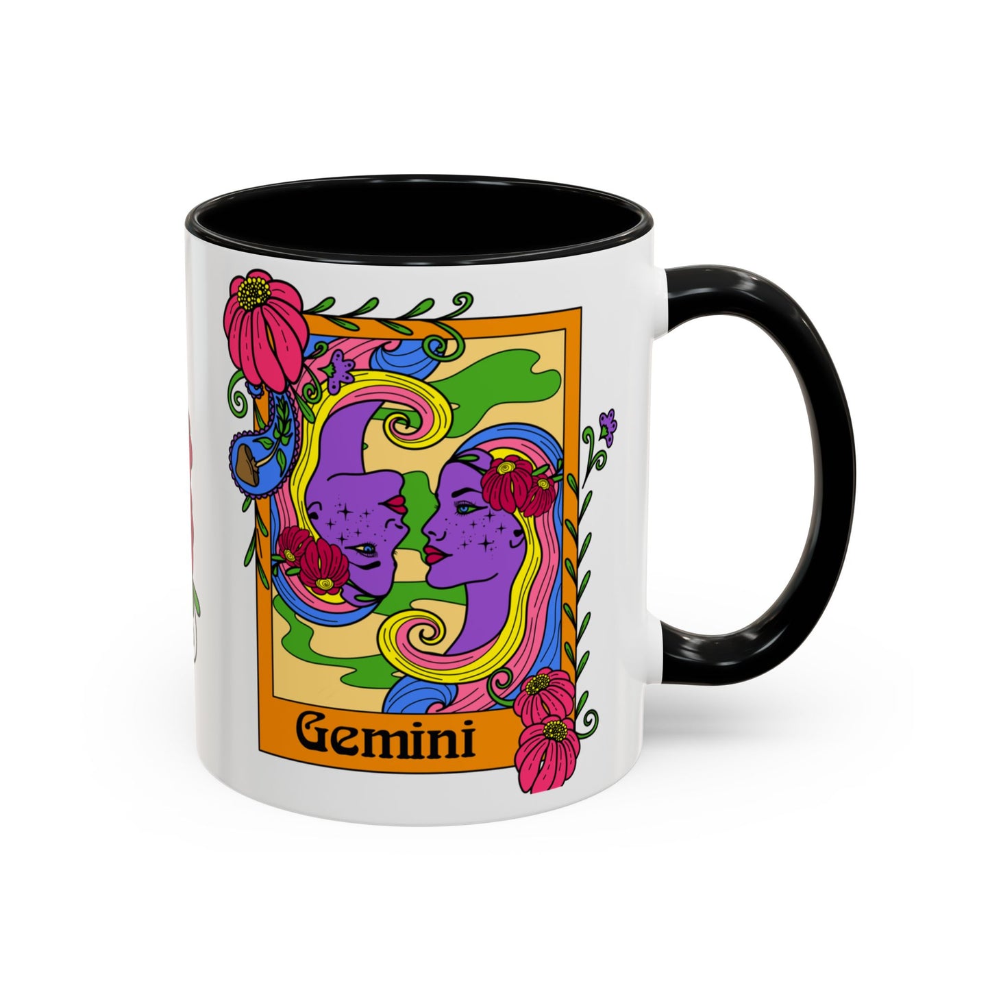 Gemini star sign mug, Twin zodiac astrology coffee cup, Horoscope birthday gift mug, Bold retro colourful Design ceramic mug
