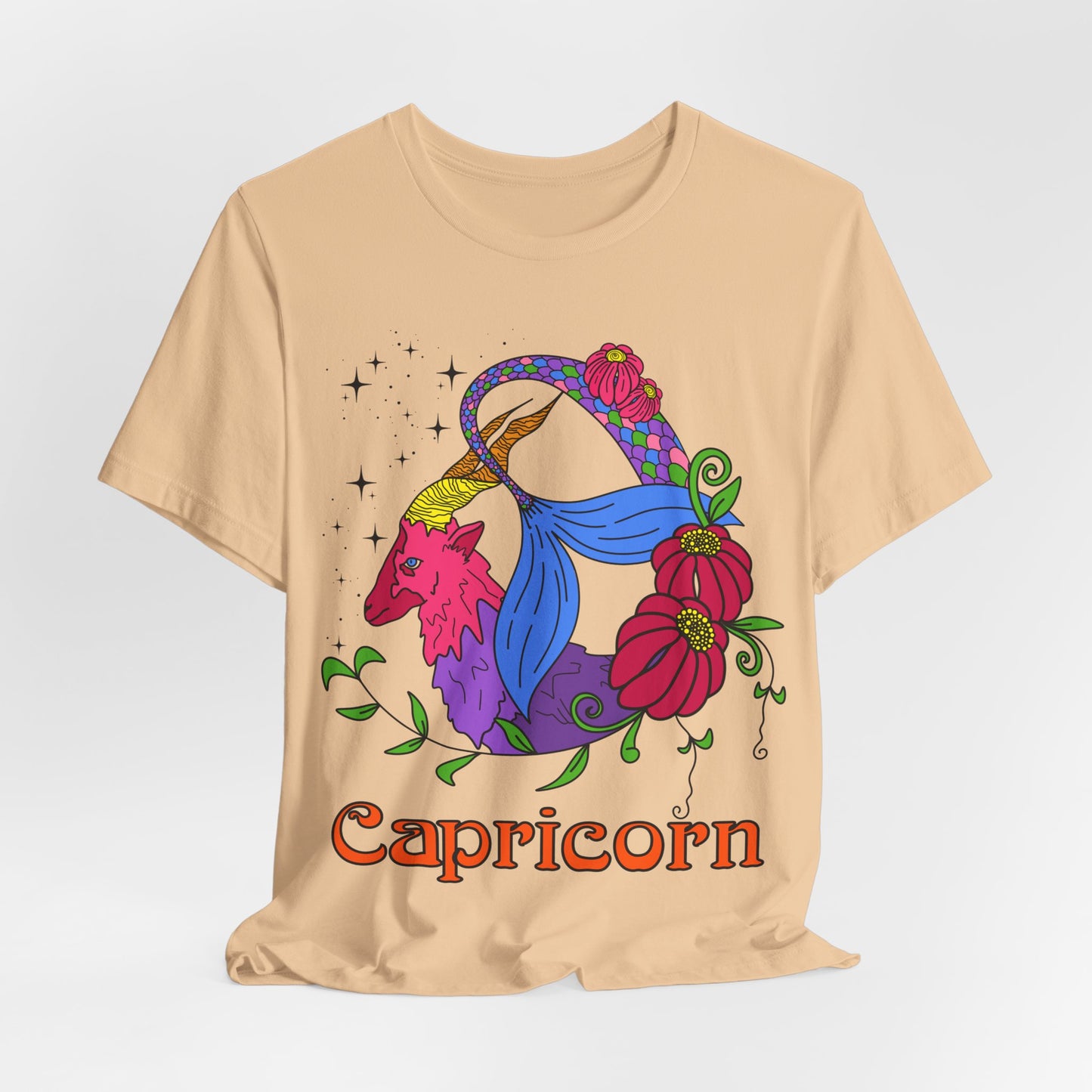 Capricorn star sign T-Shirt, Sea goat zodiac astrology top, Horoscope birthday gift Tee, Bold retro colourful Design tshirt