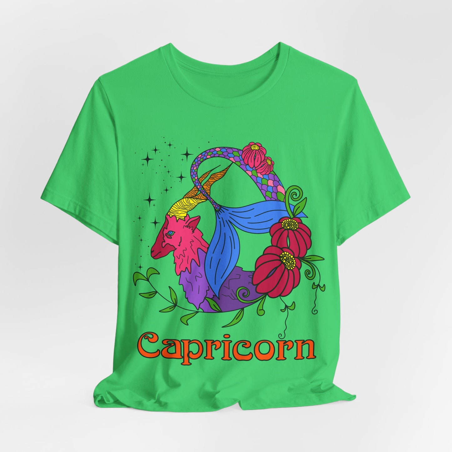 Capricorn star sign T-Shirt, Sea goat zodiac astrology top, Horoscope birthday gift Tee, Bold retro colourful Design tshirt