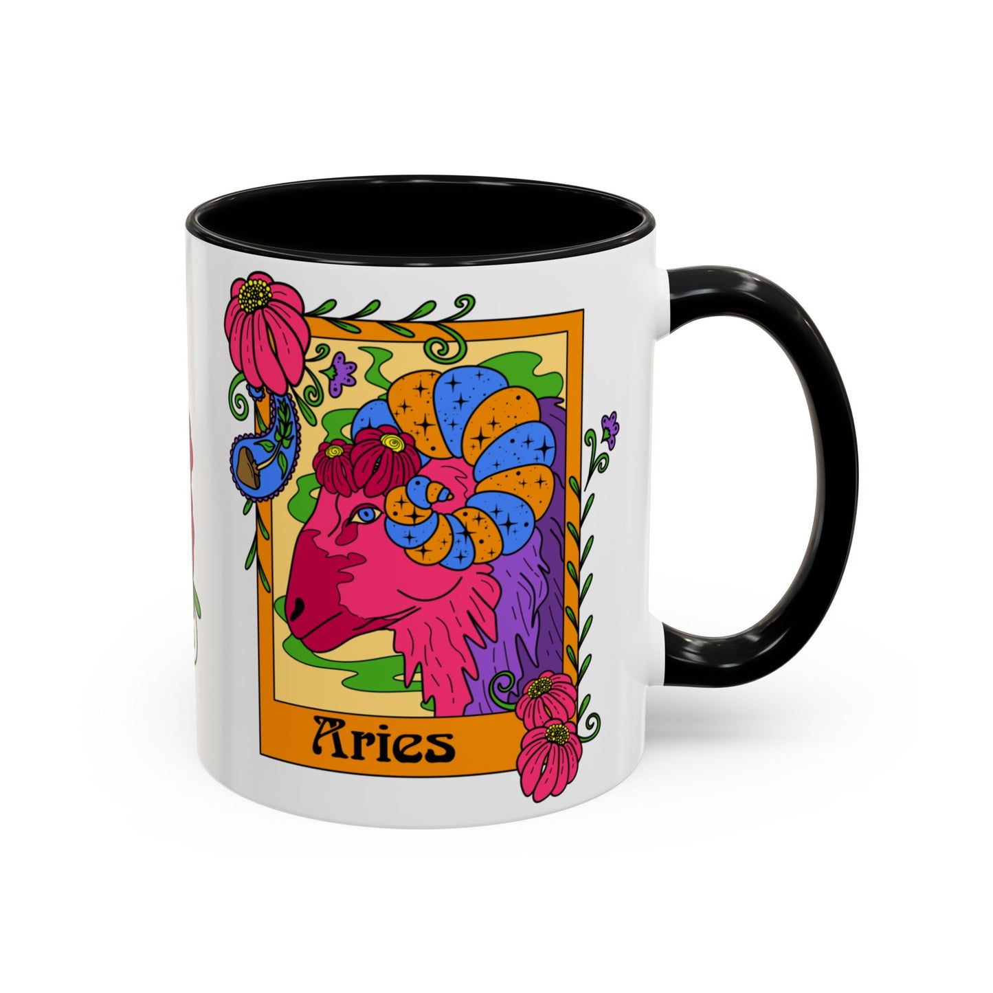 Aries star sign mug, Ram zodiac astrology coffee cup, Horoscope birthday gift mug, Bold retro colourful Design ceramic mug