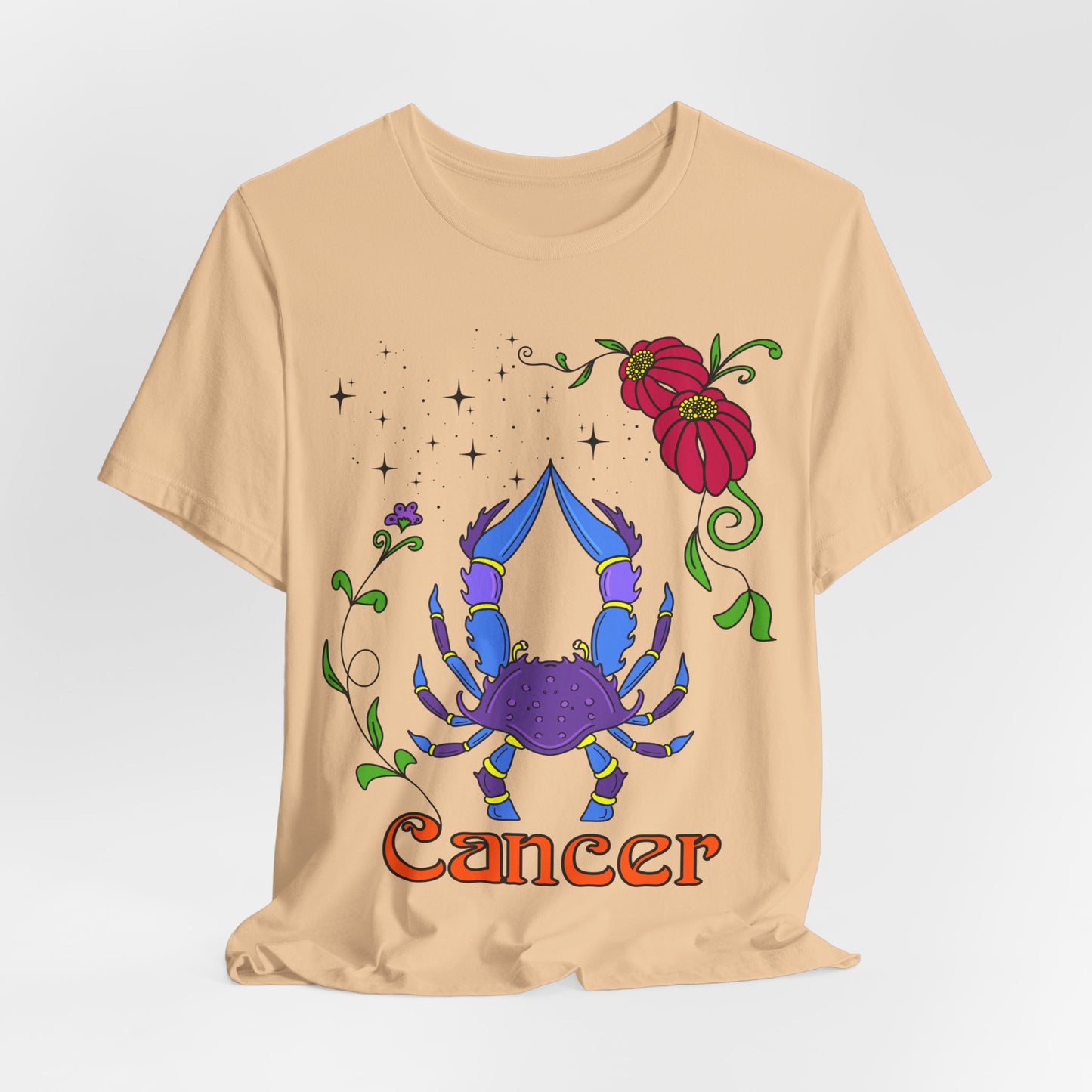 Cancer star sign T-Shirt, crab zodiac astrology top, Horoscope birthday gift Tee, Bold retro colourful Design tshirt