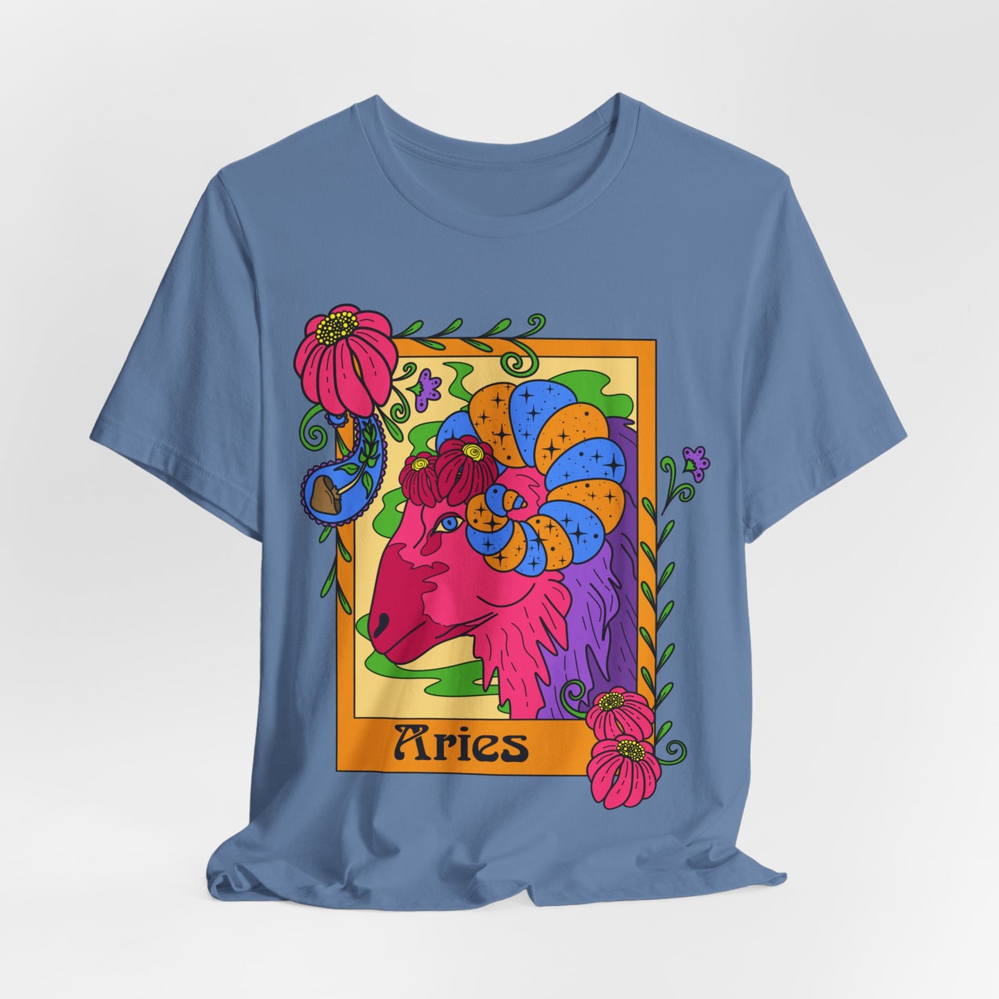 Aries star sign T-Shirt, Ram zodiac astrology top, Horoscope birthday gift Tee, Bold retro colourful Design tshirt