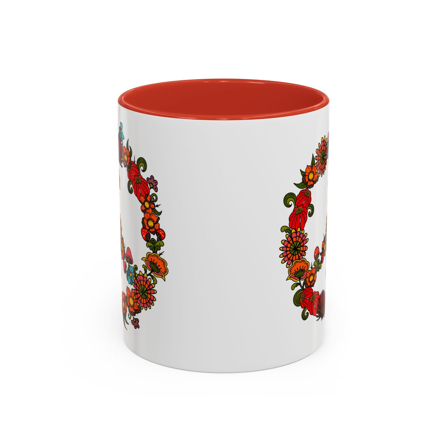 Hippie Peace Sign mug, Retro Floral 60s 70s tea and coffee cup, Colourful CND flower power ceramic mug