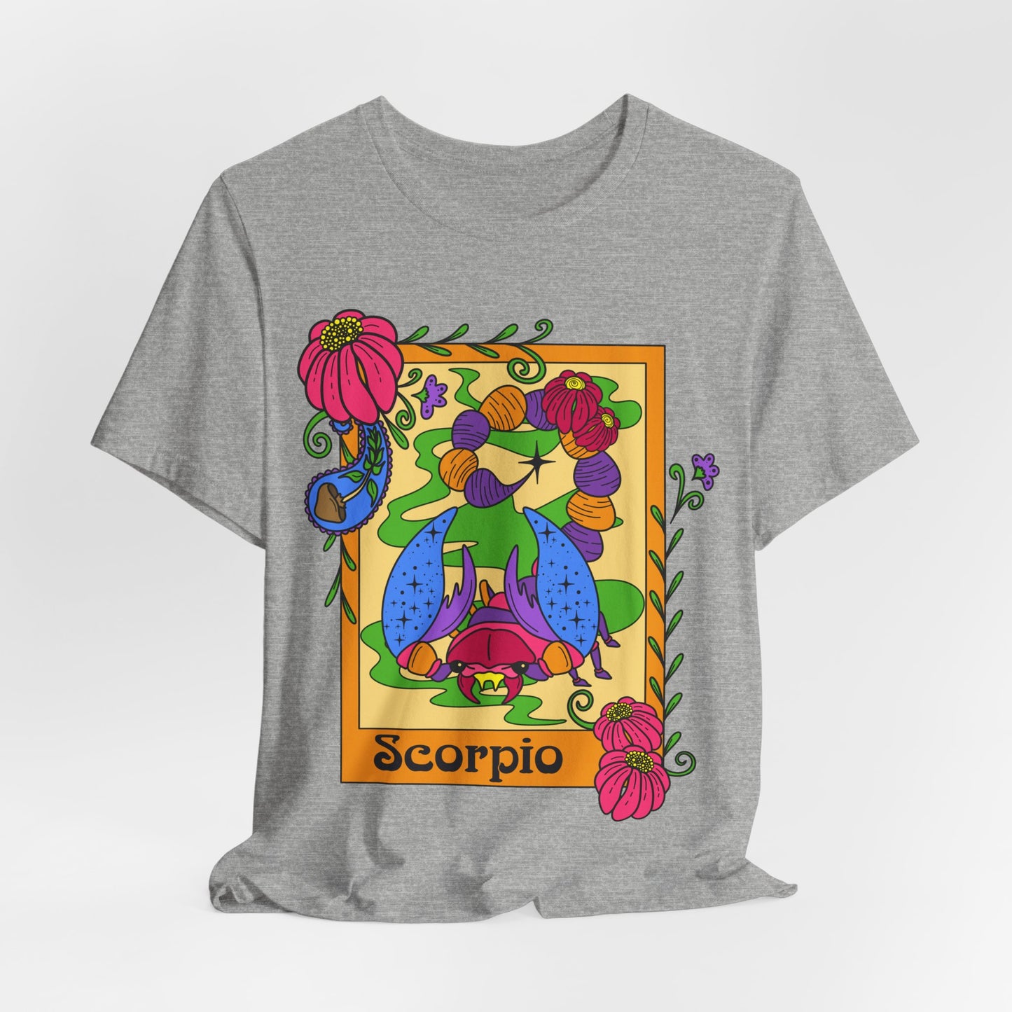 Scorpio star sign T-Shirt, Scorpion zodiac astrology top, Horoscope birthday gift Tee, Bold retro colourful Design tshirt