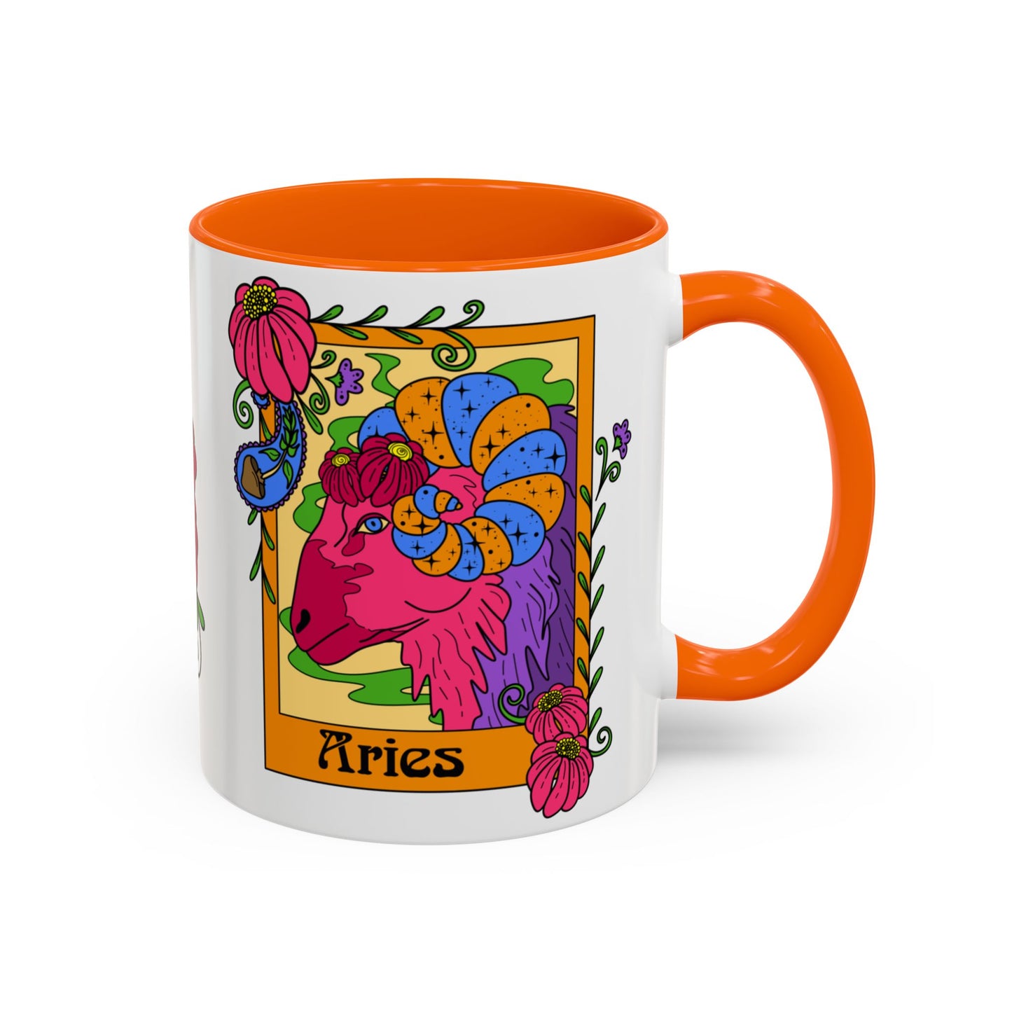 Aries star sign mug, Ram zodiac astrology coffee cup, Horoscope birthday gift mug, Bold retro colourful Design ceramic mug