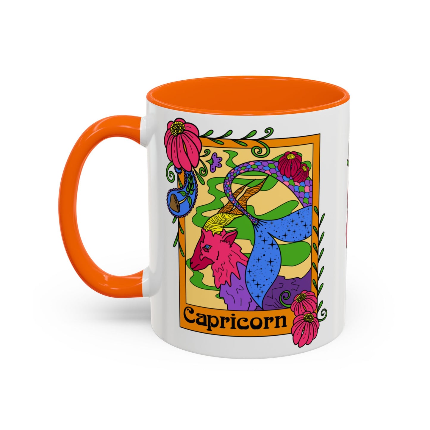 Capricorn star sign mug, Sea goat zodiac astrology coffee cup, Horoscope birthday gift mug, Bold retro colourful Design ceramic mug