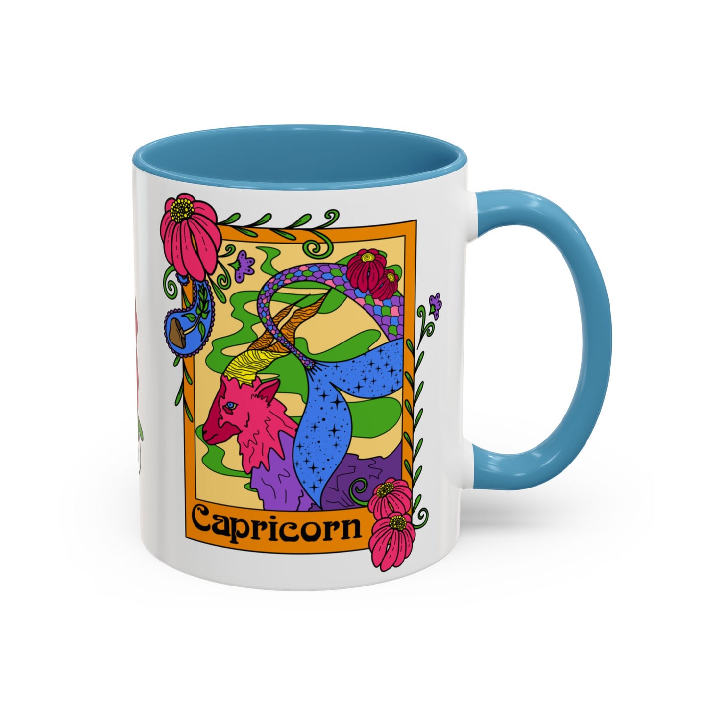 Capricorn star sign mug, Sea goat zodiac astrology coffee cup, Horoscope birthday gift mug, Bold retro colourful Design ceramic mug