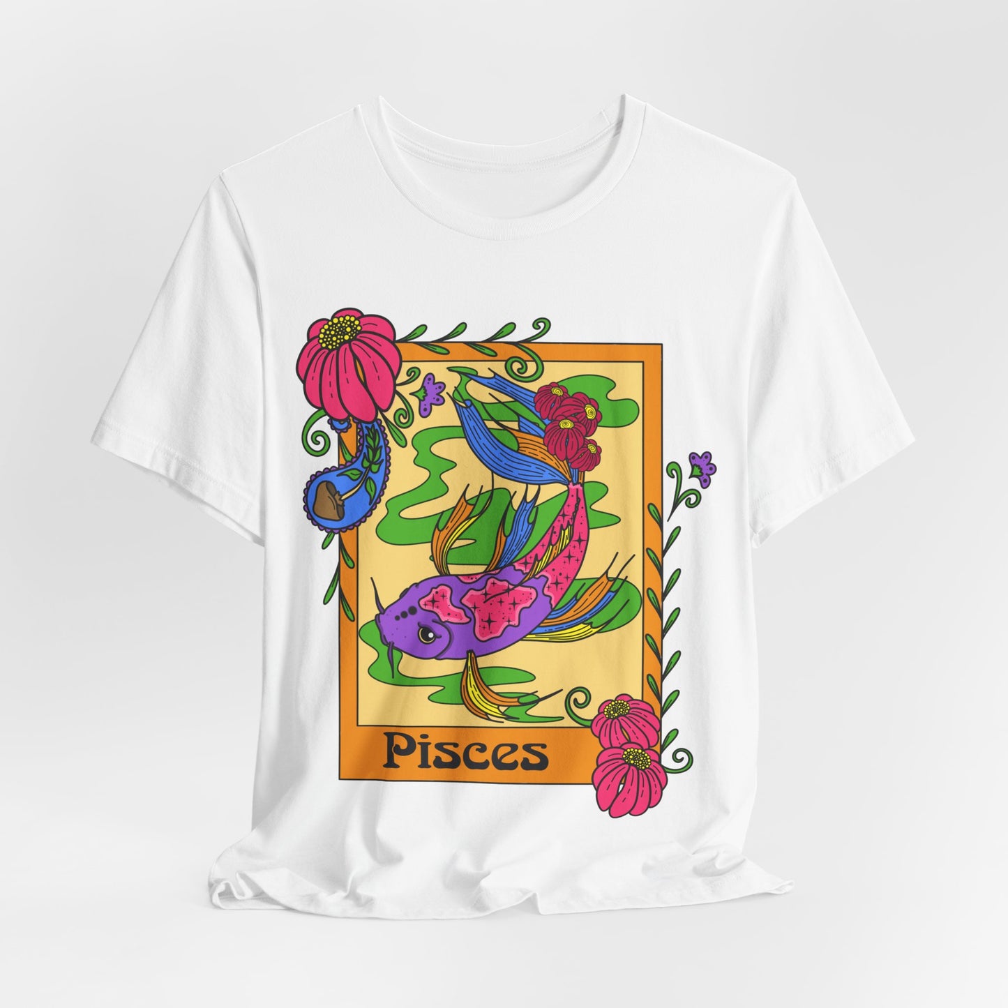 Pisces star sign T-Shirt, Fish zodiac astrology top, Horoscope birthday gift Tee, Bold retro colourful Design tshirt