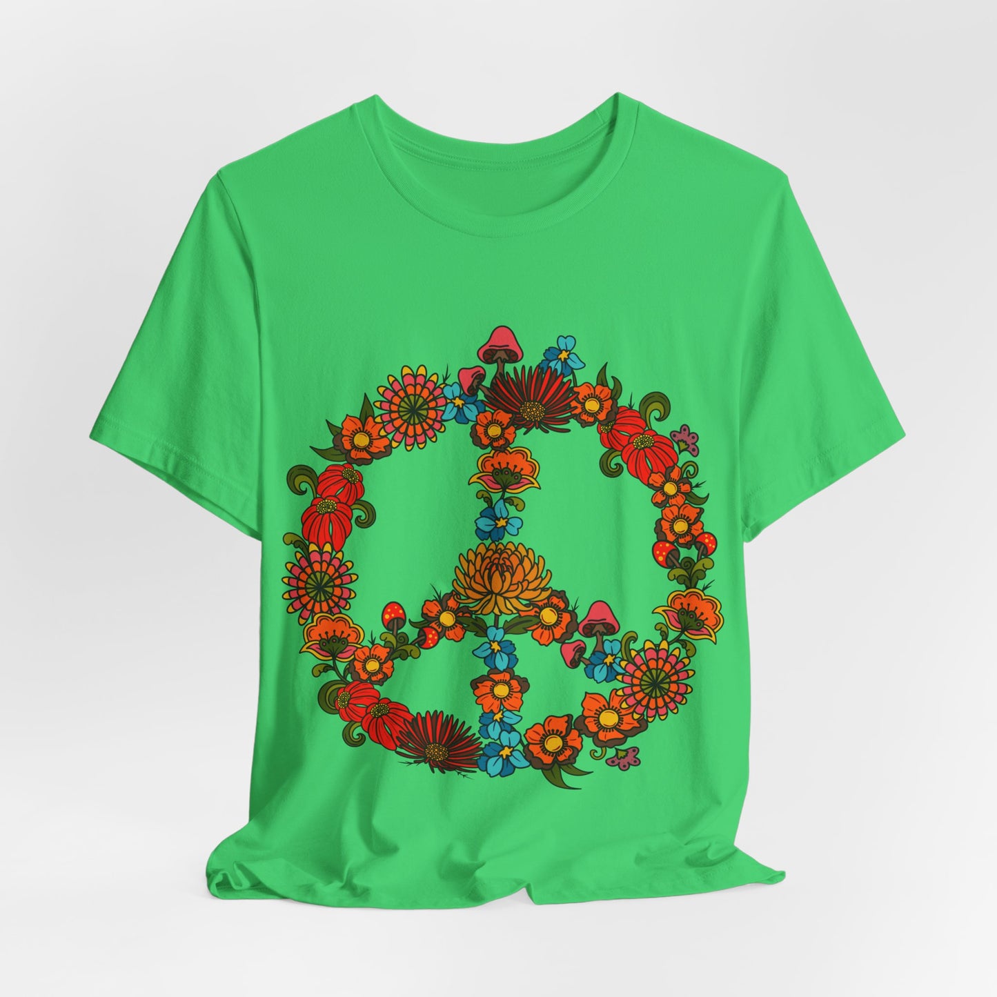 Hippie Peace Sign T-shirt, Retro Floral 60s 70s tee, Colourful CND flower power top