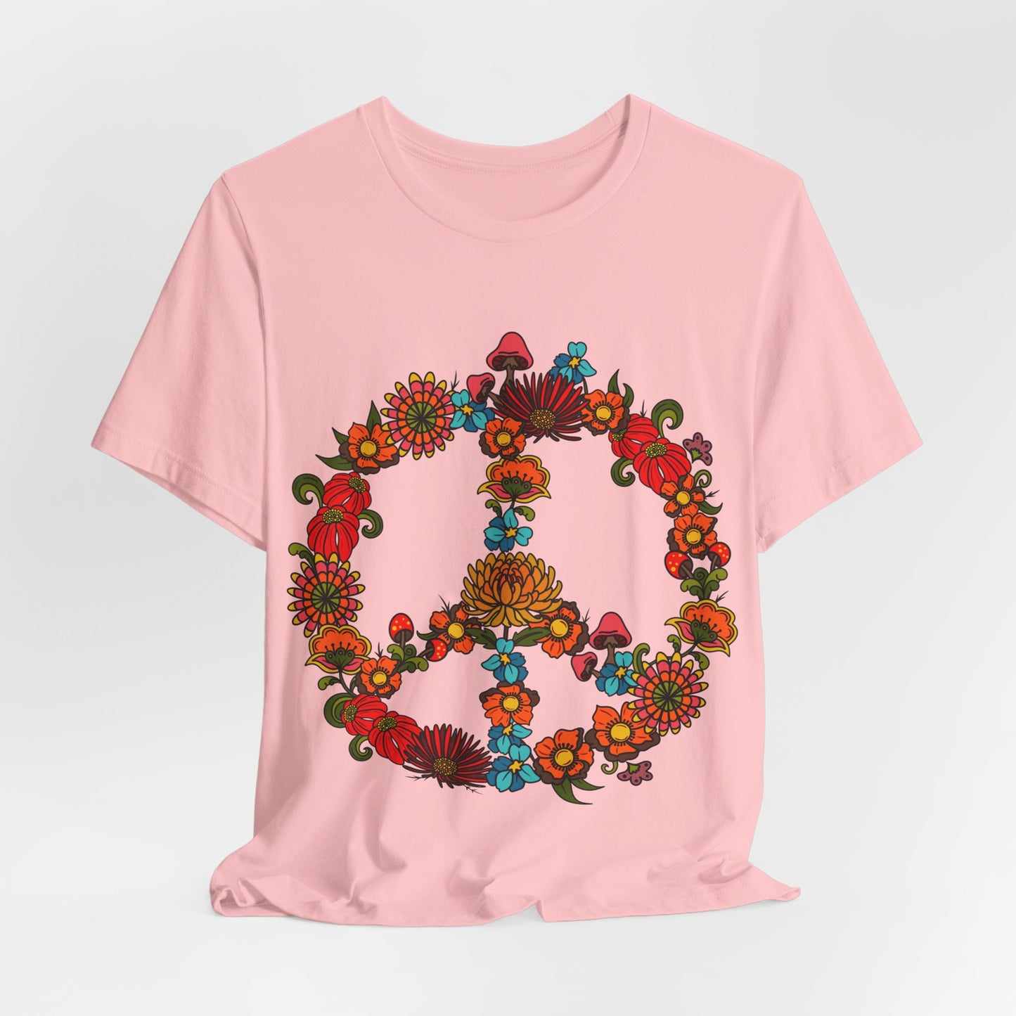 Hippie Peace Sign T-shirt, Retro Floral 60s 70s tee, Colourful CND flower power top