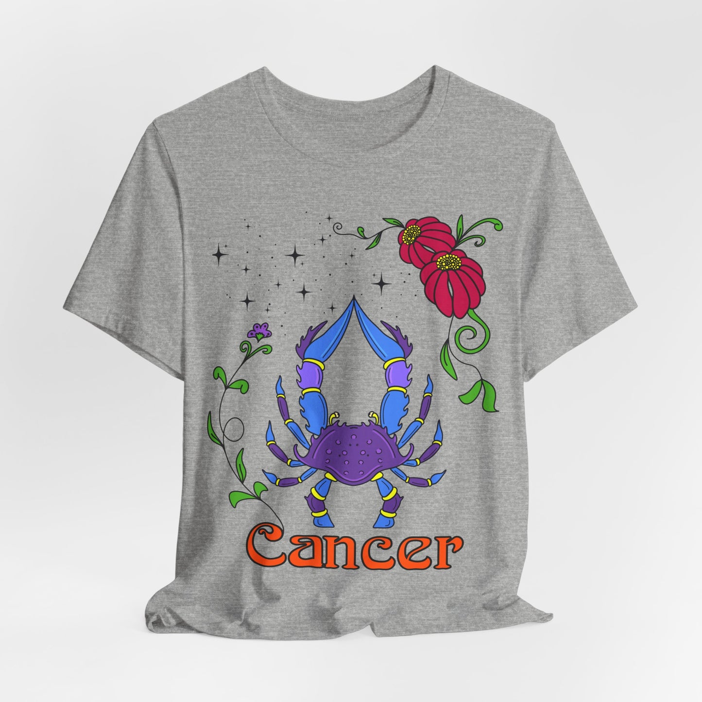 Cancer star sign T-Shirt, crab zodiac astrology top, Horoscope birthday gift Tee, Bold retro colourful Design tshirt