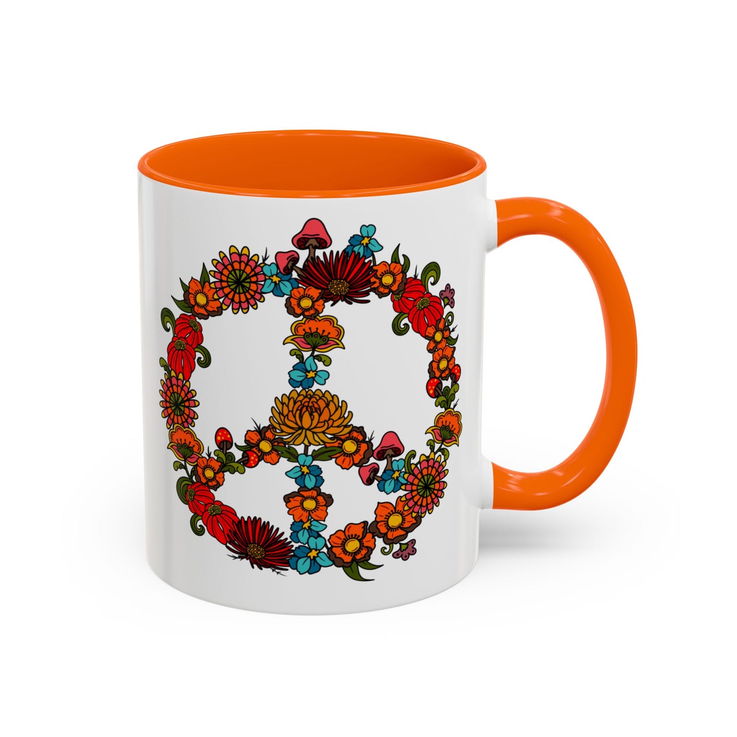 Hippie Peace Sign mug, Retro Floral 60s 70s tea and coffee cup, Colourful CND flower power ceramic mug
