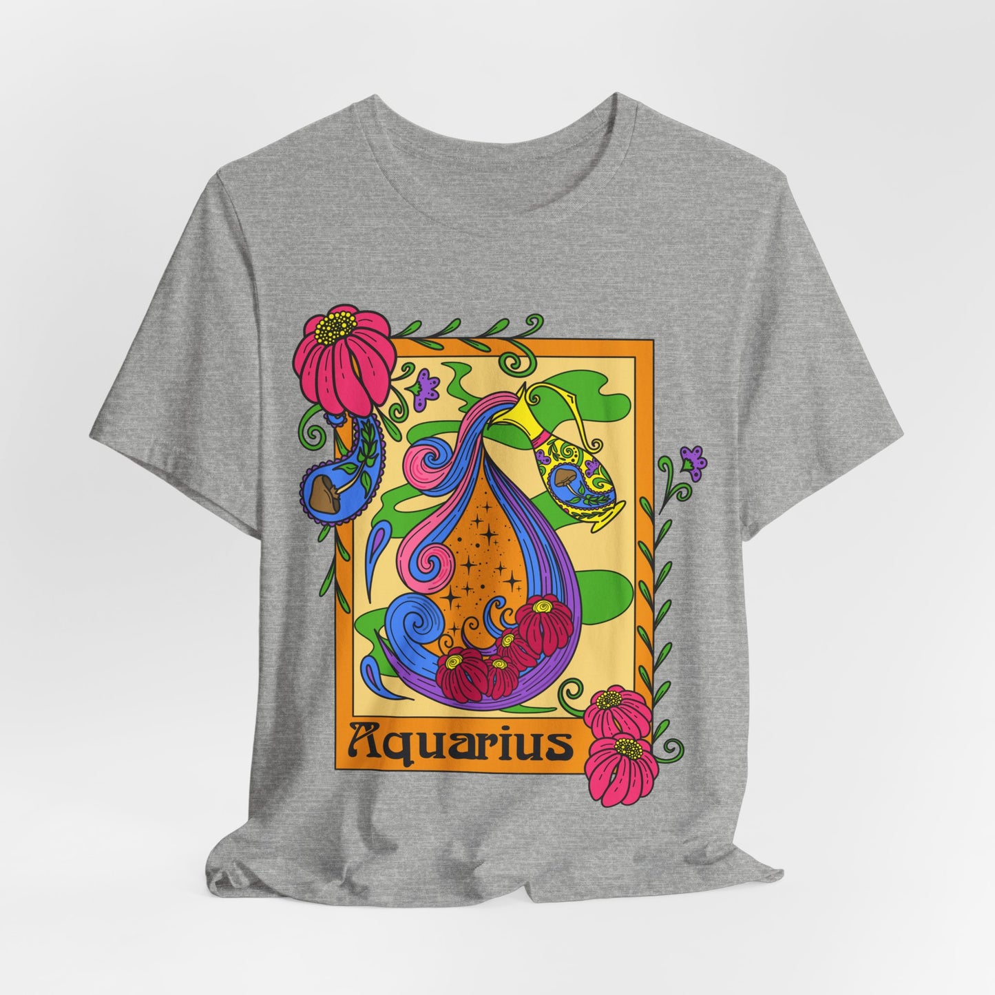 Aquarius star sign T-Shirt, water pale zodiac astrology top, Horoscope birthday gift Tee, Bold retro colourful Design tshirt