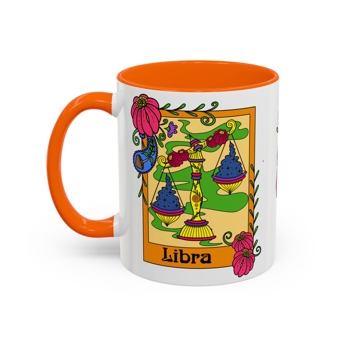 Libra star sign mug, Scales zodiac astrology coffee cup, Horoscope birthday gift mug, Bold retro colourful Design ceramic mug