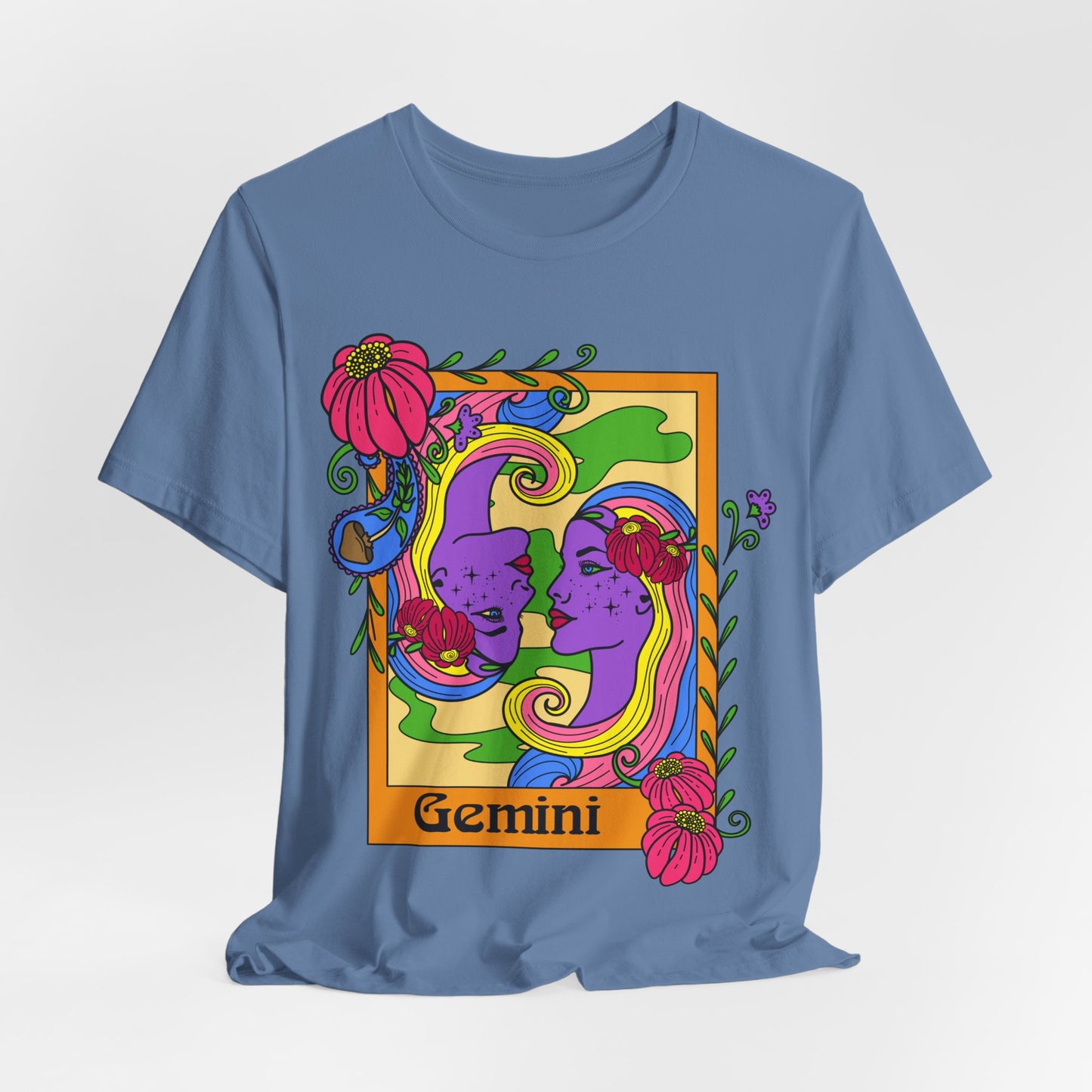 Gemini star sign T-Shirt, Twins zodiac astrology top, Horoscope birthday gift Tee, Bold retro colourful Design tshirt